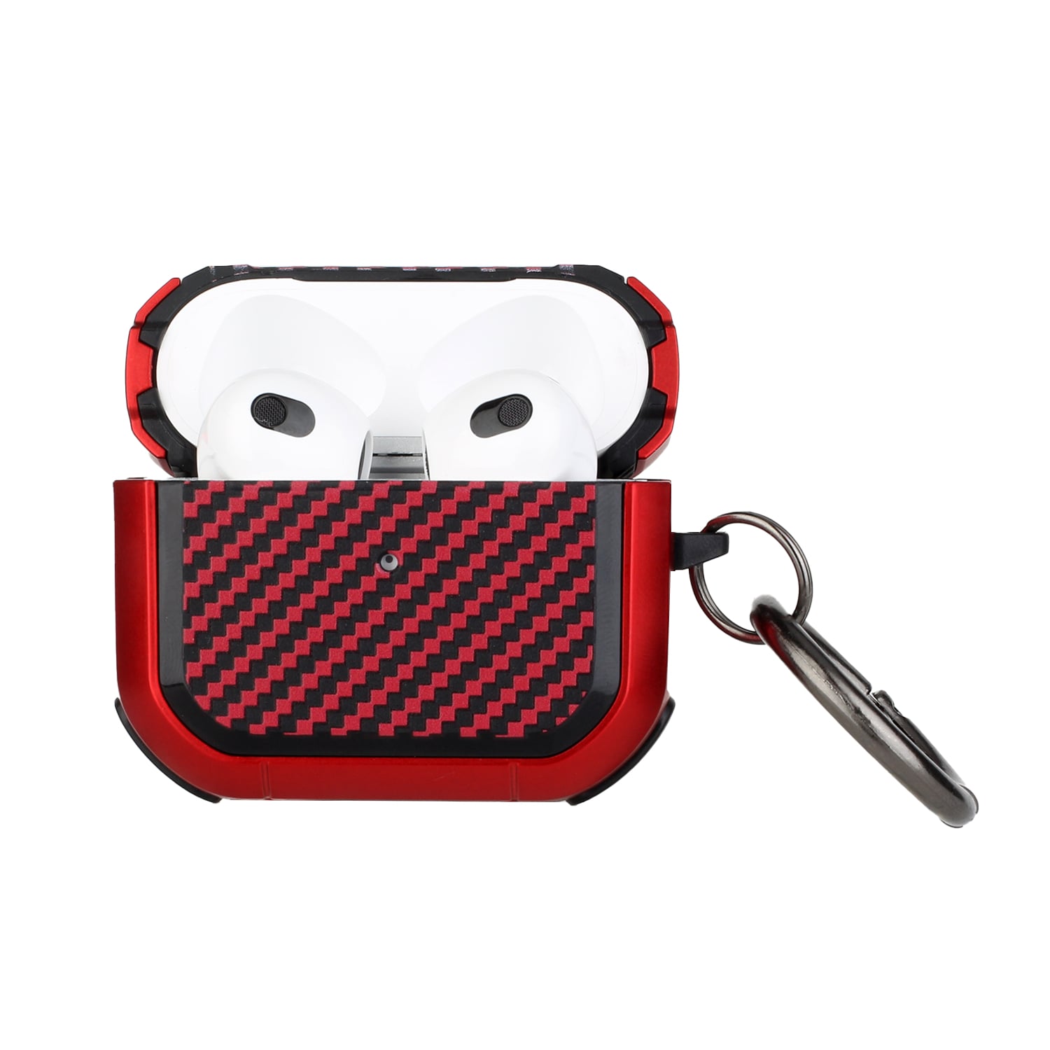 For Earbud Cases Pro2 (2022 2nd Version) Carbon Fiber Design Hybrid With Metal Hook Case Cover - Red