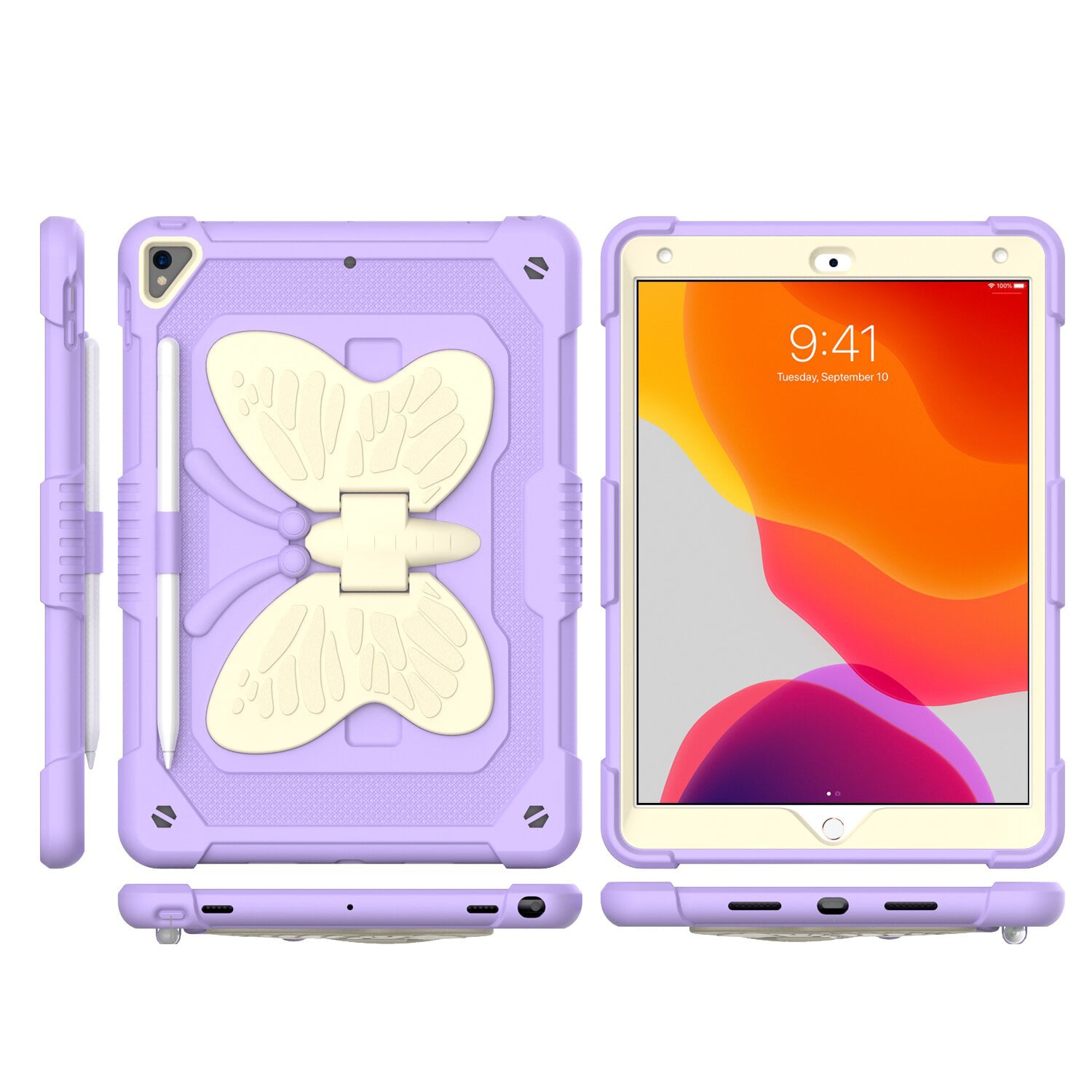 For Apple iPad 9th Gen 10.2 inch (2021) Butterfly Kickstand 3in1 Tough Hybrid Case Cover with Should