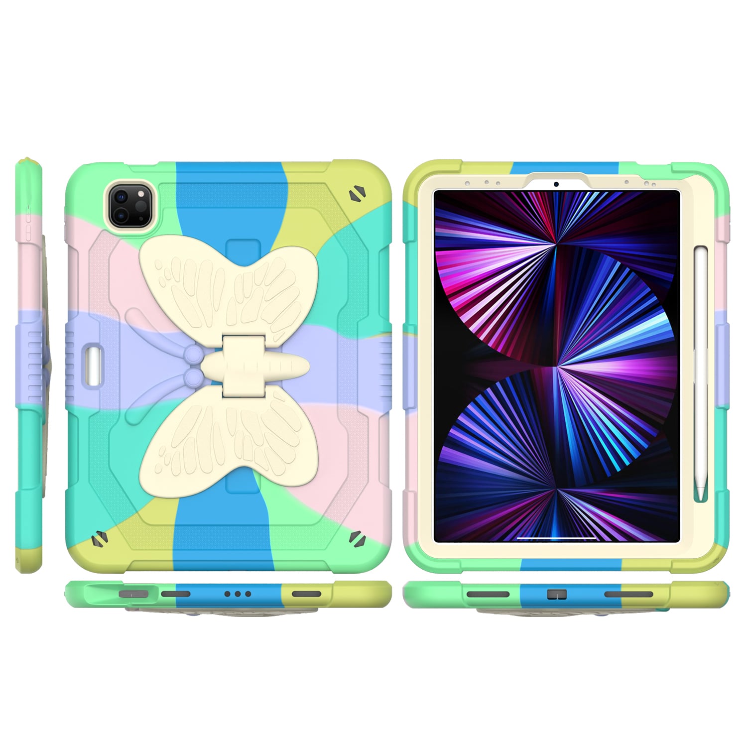 For Apple iPad Air 4 / iPad Pro 11 inch Butterfly Kickstand 3in1 Tough Hybrid Case Cover with Should