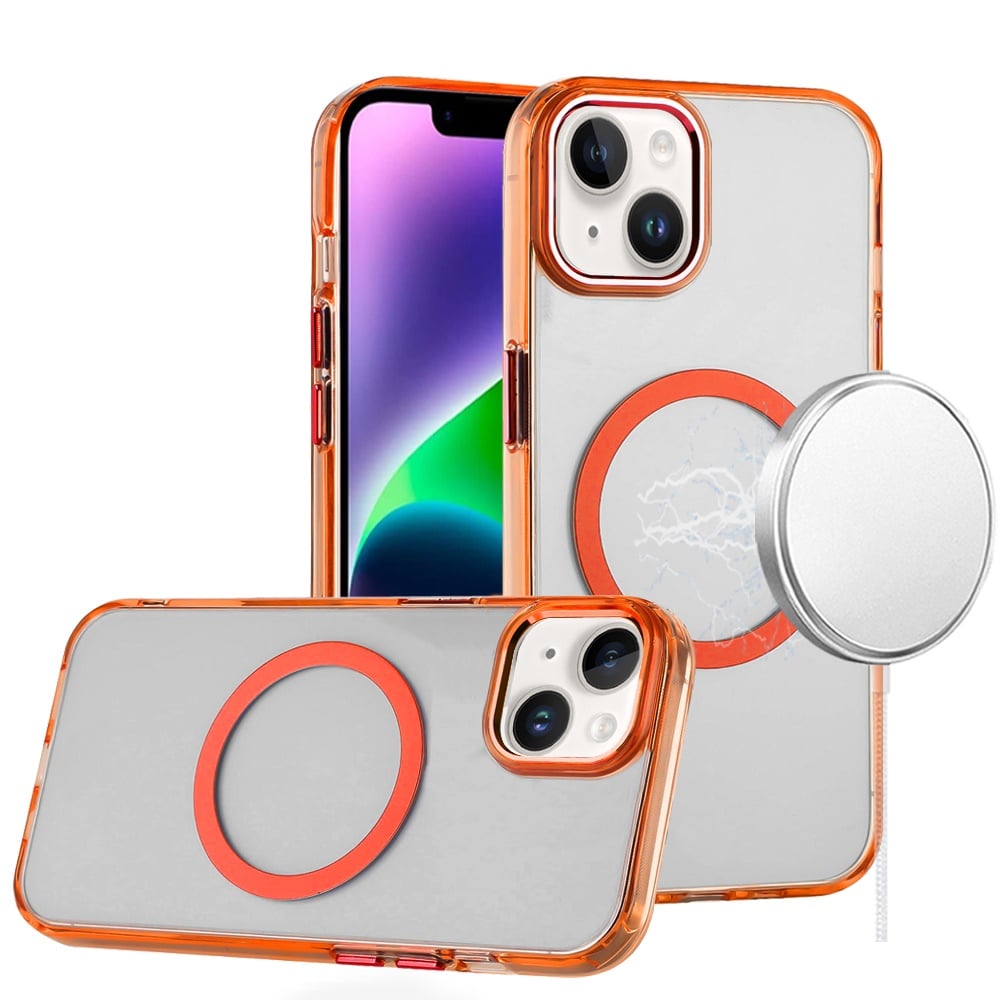 For iPhone 13/14 Magnetic Circle Ring Transparent Premium Acrylic with Metal Buttons & Camera Raised