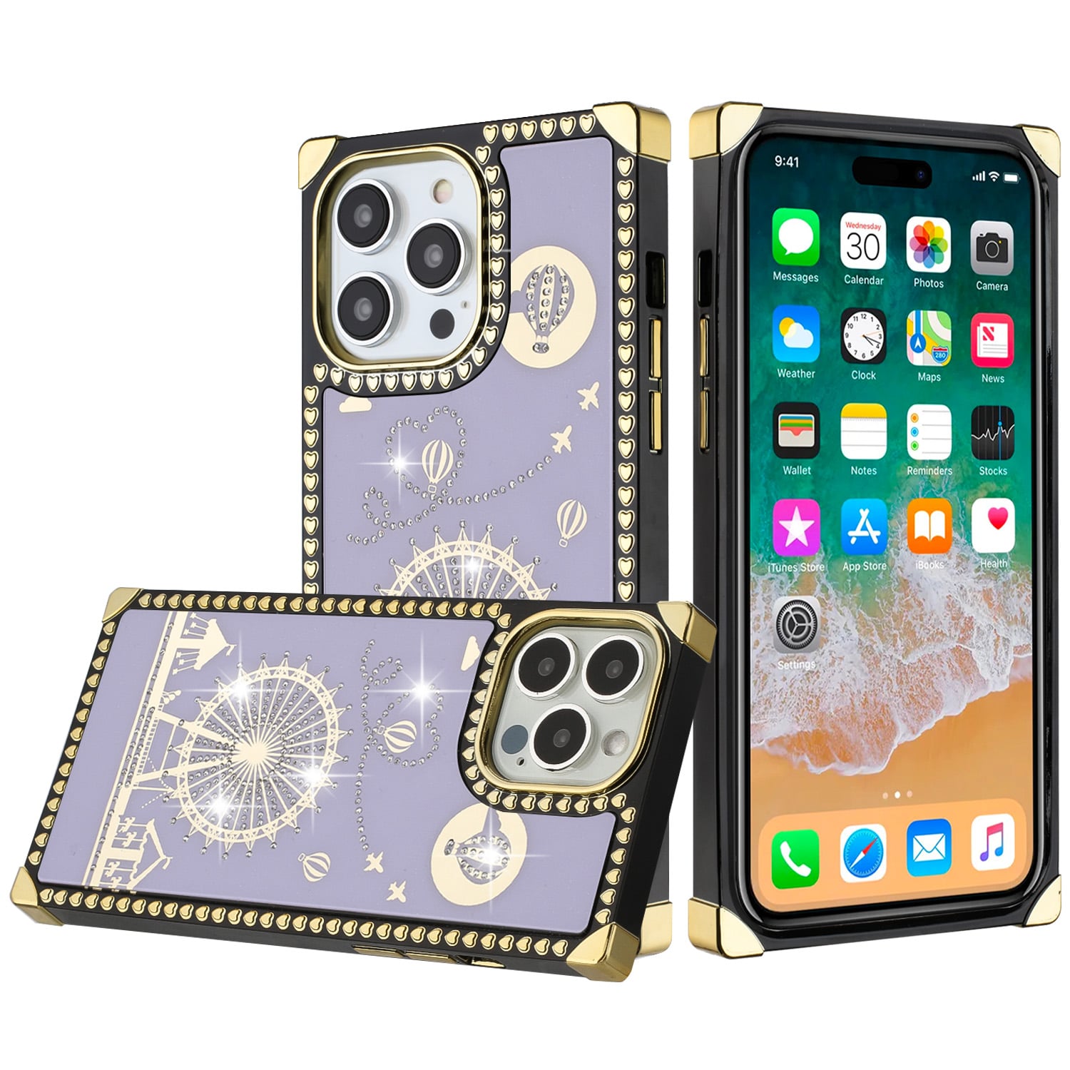 For Apple iPhone 14 PRO 6.1" Passion Hearts WindMill Love Balloon Fun Case Cover - Purple