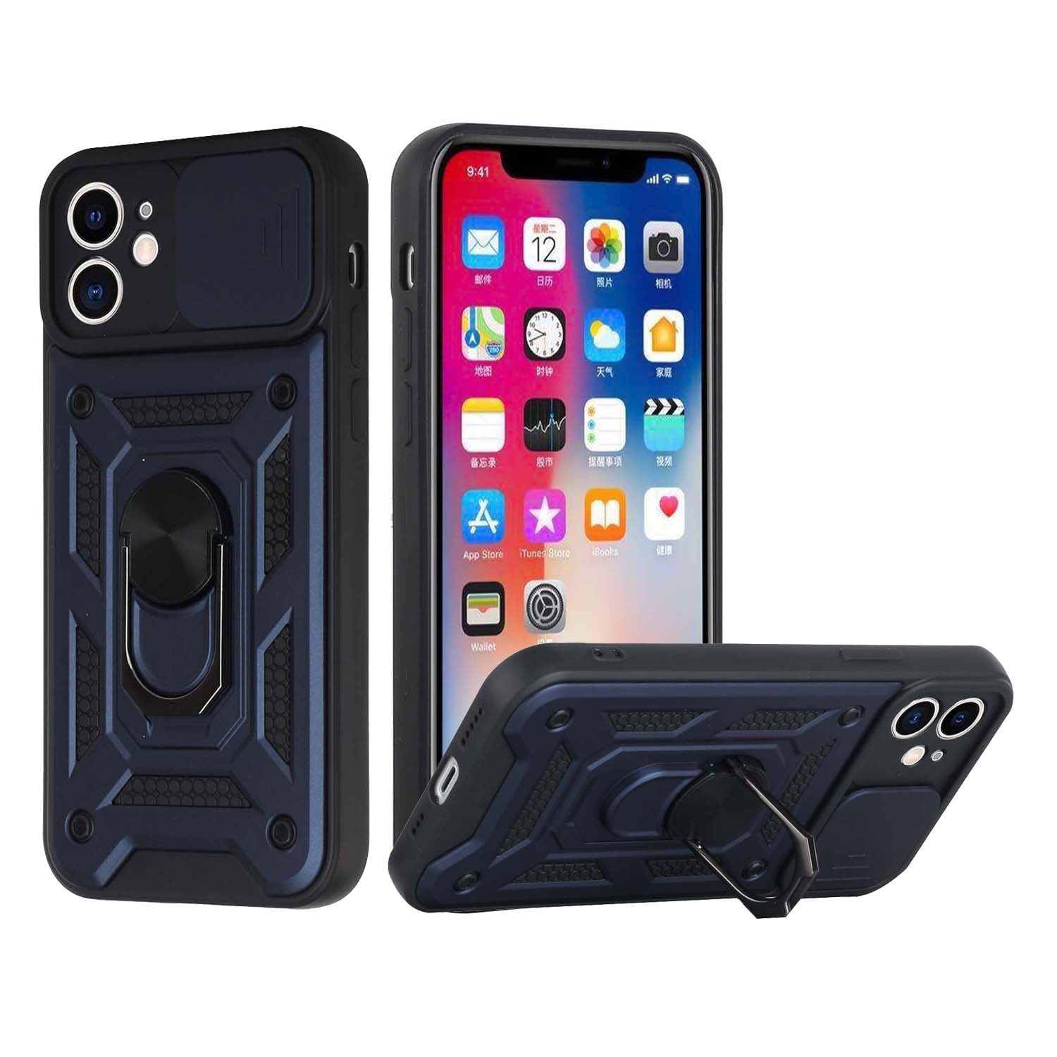 For Apple iPhone 8 Plus/7 Plus ELITE Camera Push Magnetic Ring Stand Hybrid Case Cover - Blue