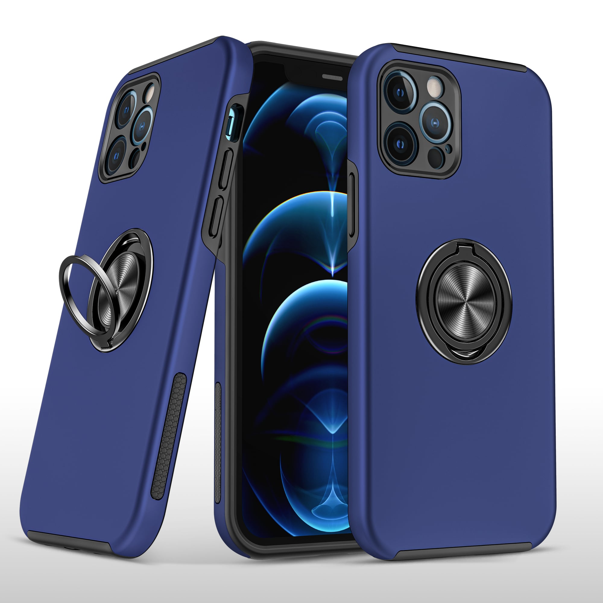 For Apple iPhone 8 Plus/7 Plus CHIEF Oil Painted Magnetic Ring Stand Hybrid Case Cover - Dark Blue