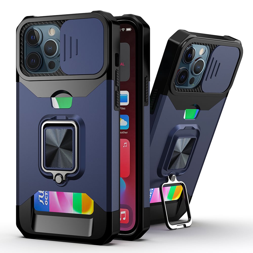 For Apple iPhone 8 Plus/7 Plus Multi-Functional Card Magnetic Ring Stand Hybrid Camera Case Cover -
