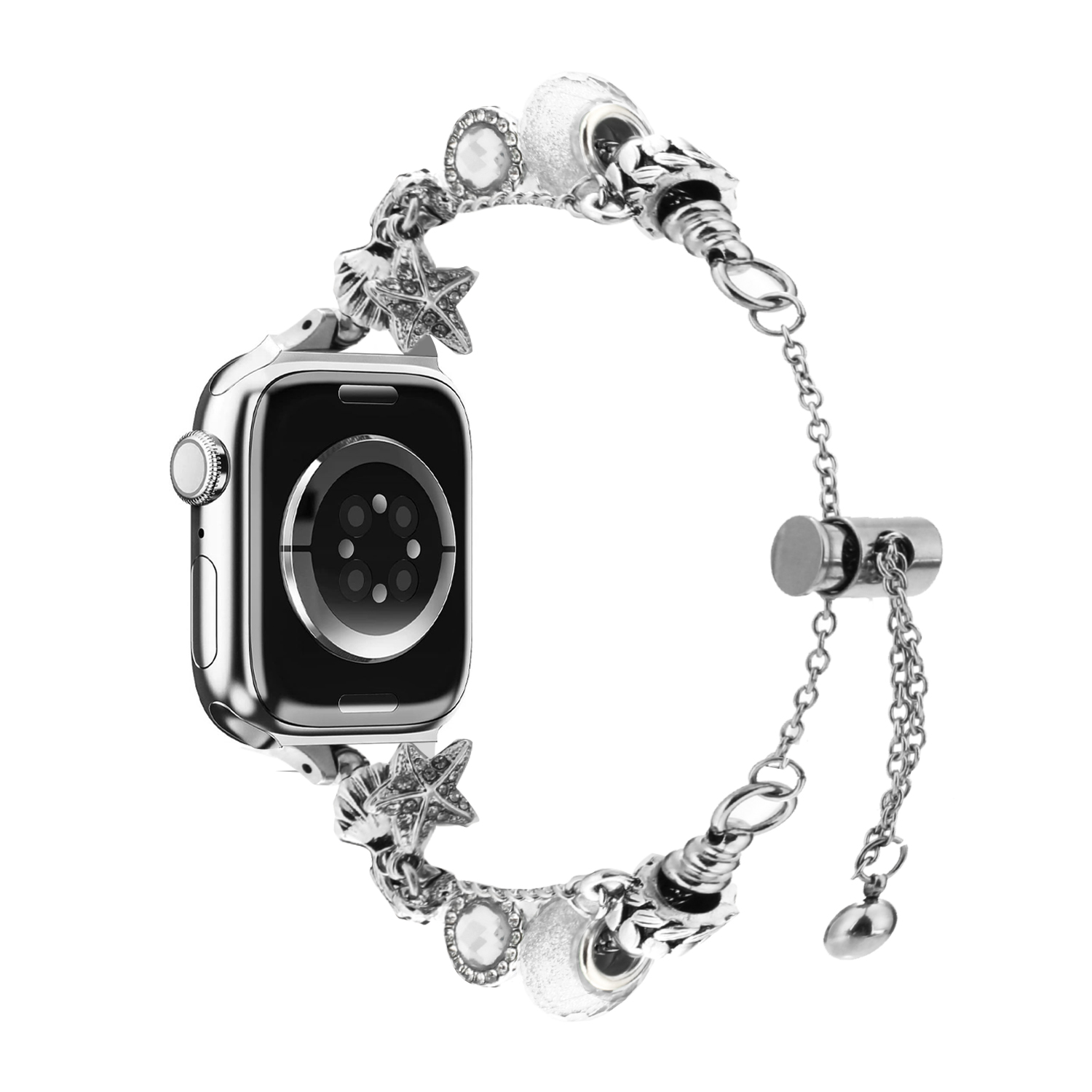For Apple Watch Size Ultra 49/42/44/45mm Ornaments Beautiful Set Watchband - Silver