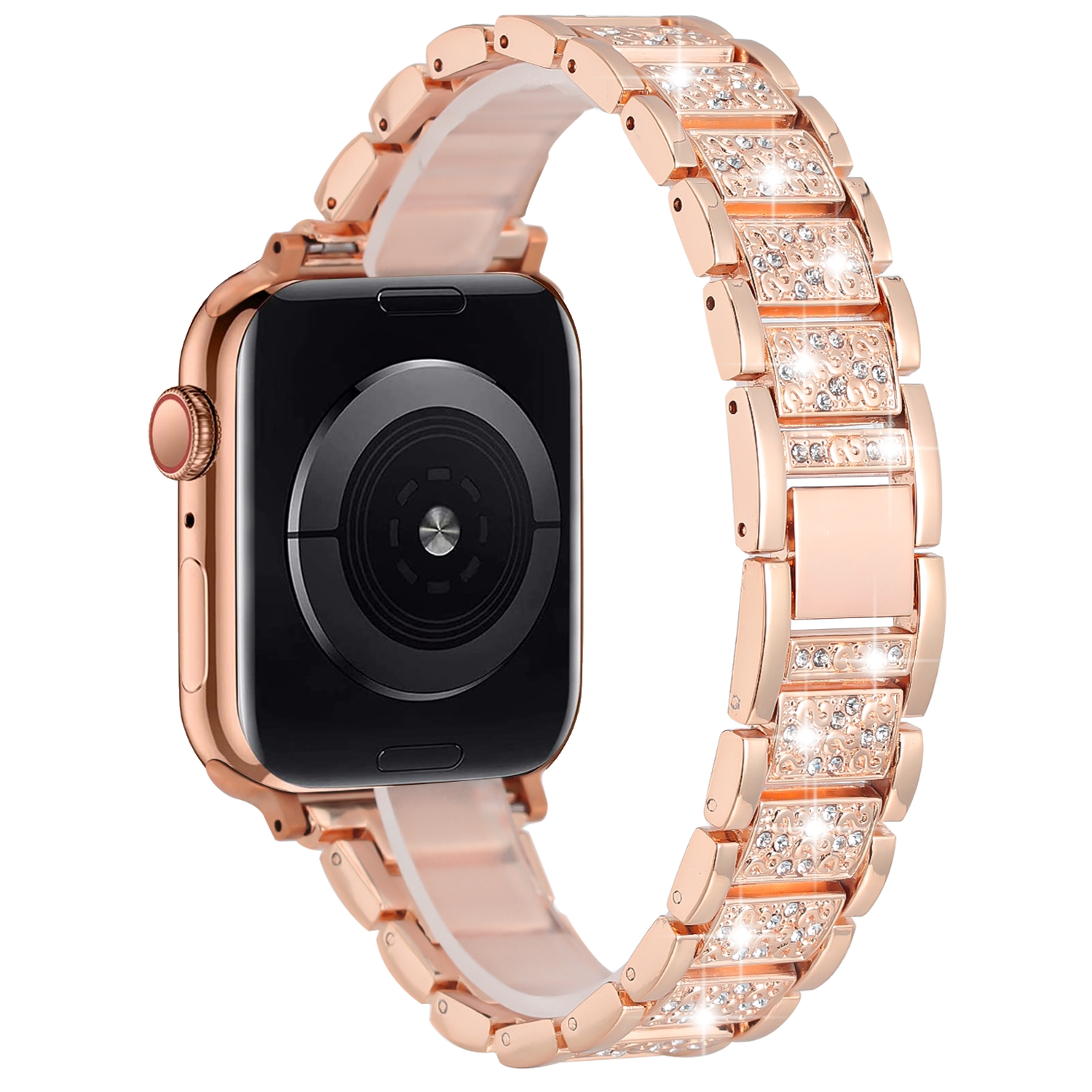 For Apple Watch Size Ultra 49/42/44/45mm Gem Diamond Bling Zinc Alloy Watch Band - Rose Gold