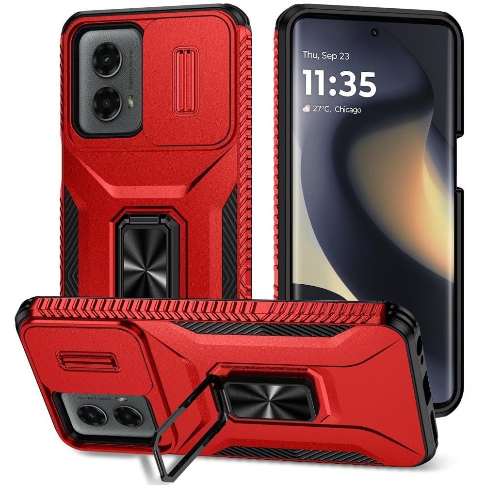 For Motorola Edge 2024 Complete Magnetic Metal Ring Stand Camera Protection Hybrid - Red