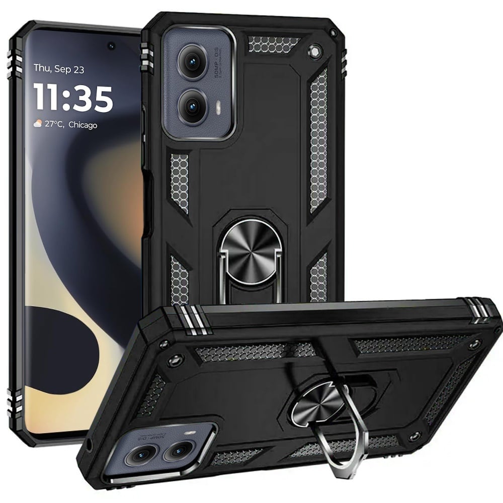 For Motorola Moto Edge 5G 2024 Ring Magnetic Kickstand Hybrid - Black