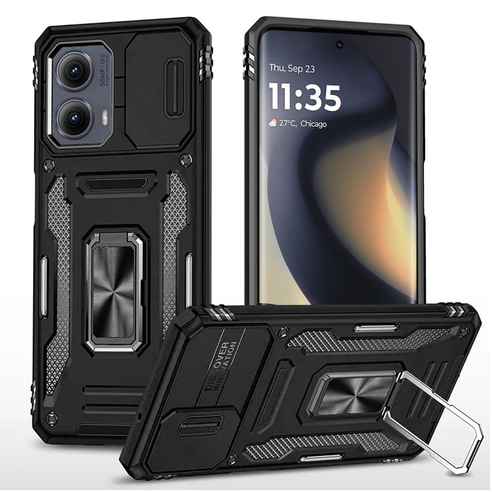 For Motorola Moto Edge 5G 2024 Utter Tough Metal Ring Movable Camera Window Hybrid - Black