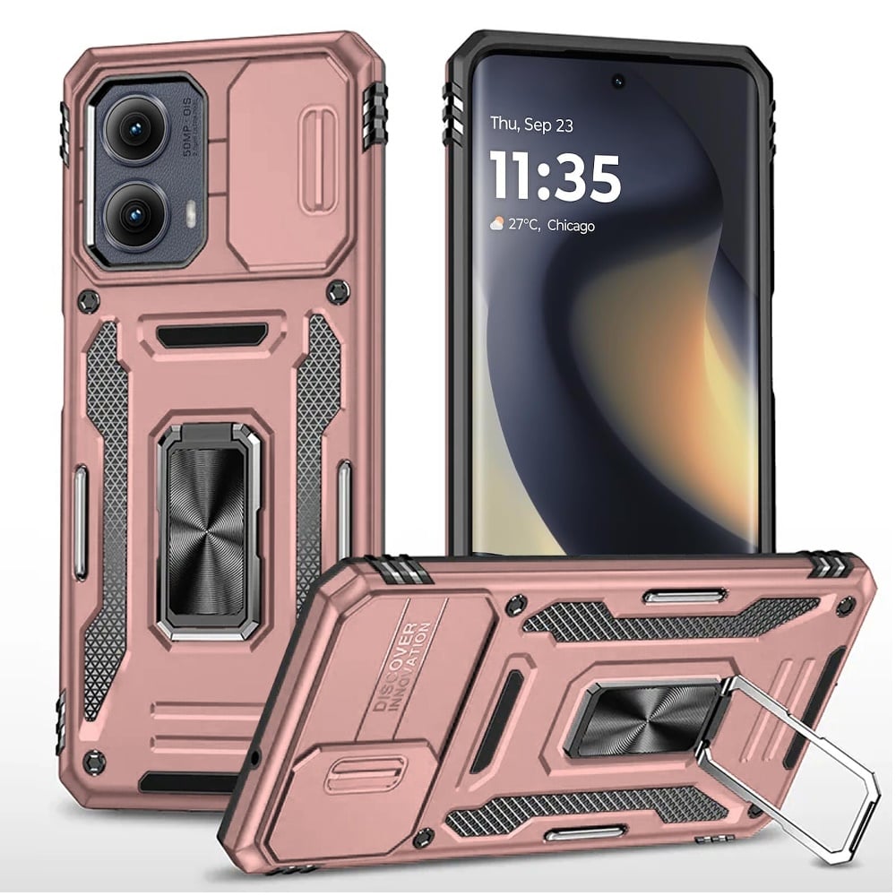 For Motorola Moto Edge 5G 2024 Utter Tough Metal Ring Movable Camera Window Hybrid - Rose Gold