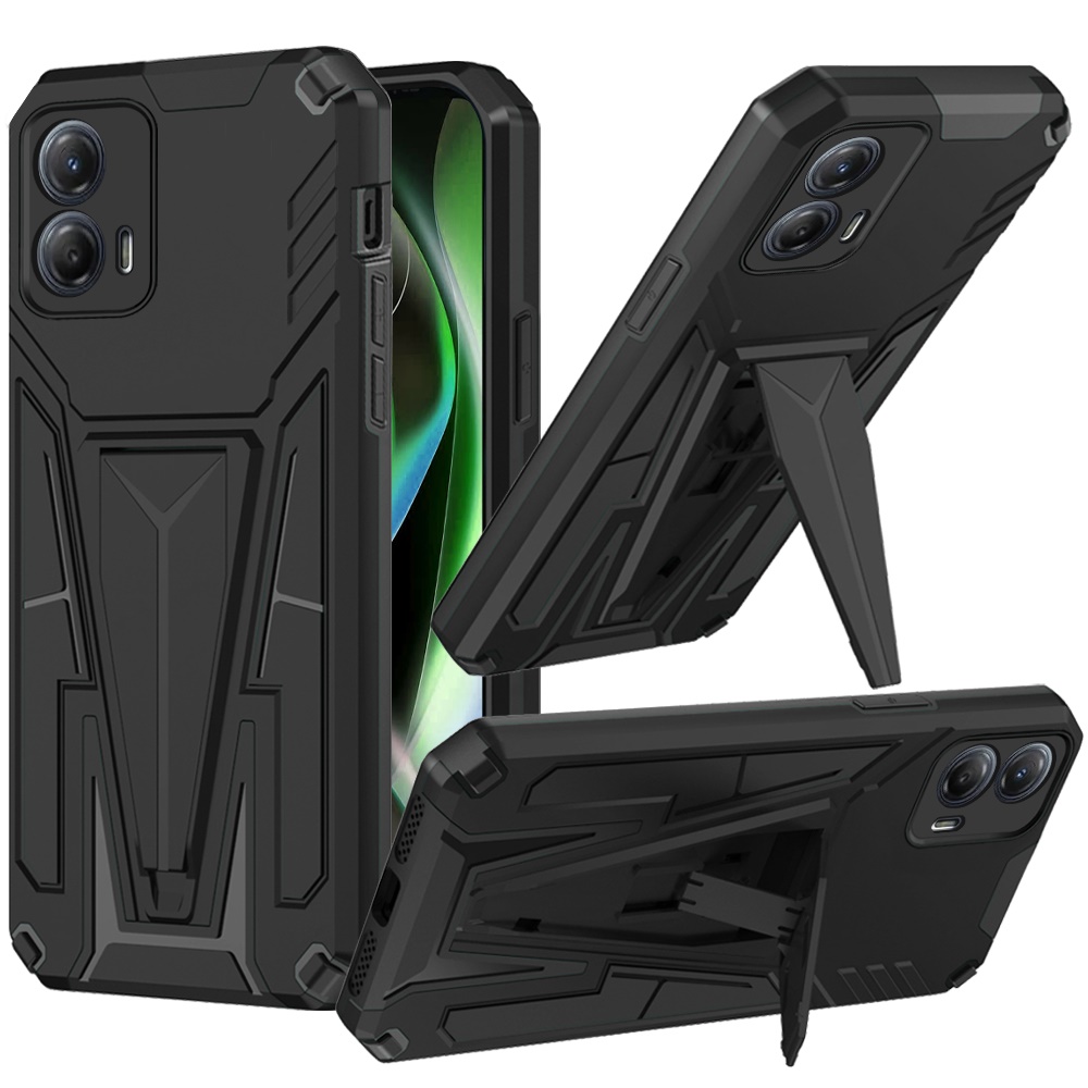 For Motorola MOT G 5G 2023 Alien Design Shockproof Kickstand Magnetic Hybrid Case Cover - Black
