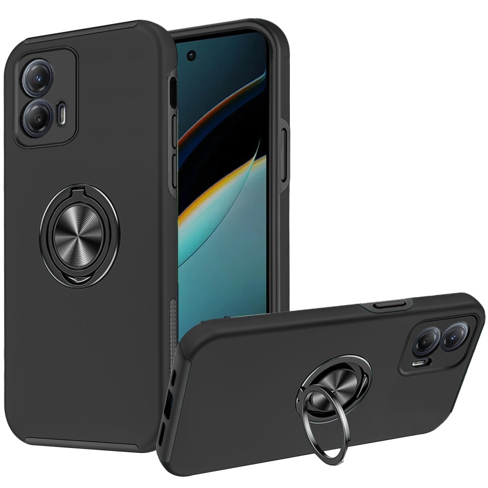 For Motorola Moto G Power 5g 2024 CHIEF Oil Painted Magnetic Ring Stand Hybrid Case Cover - Black