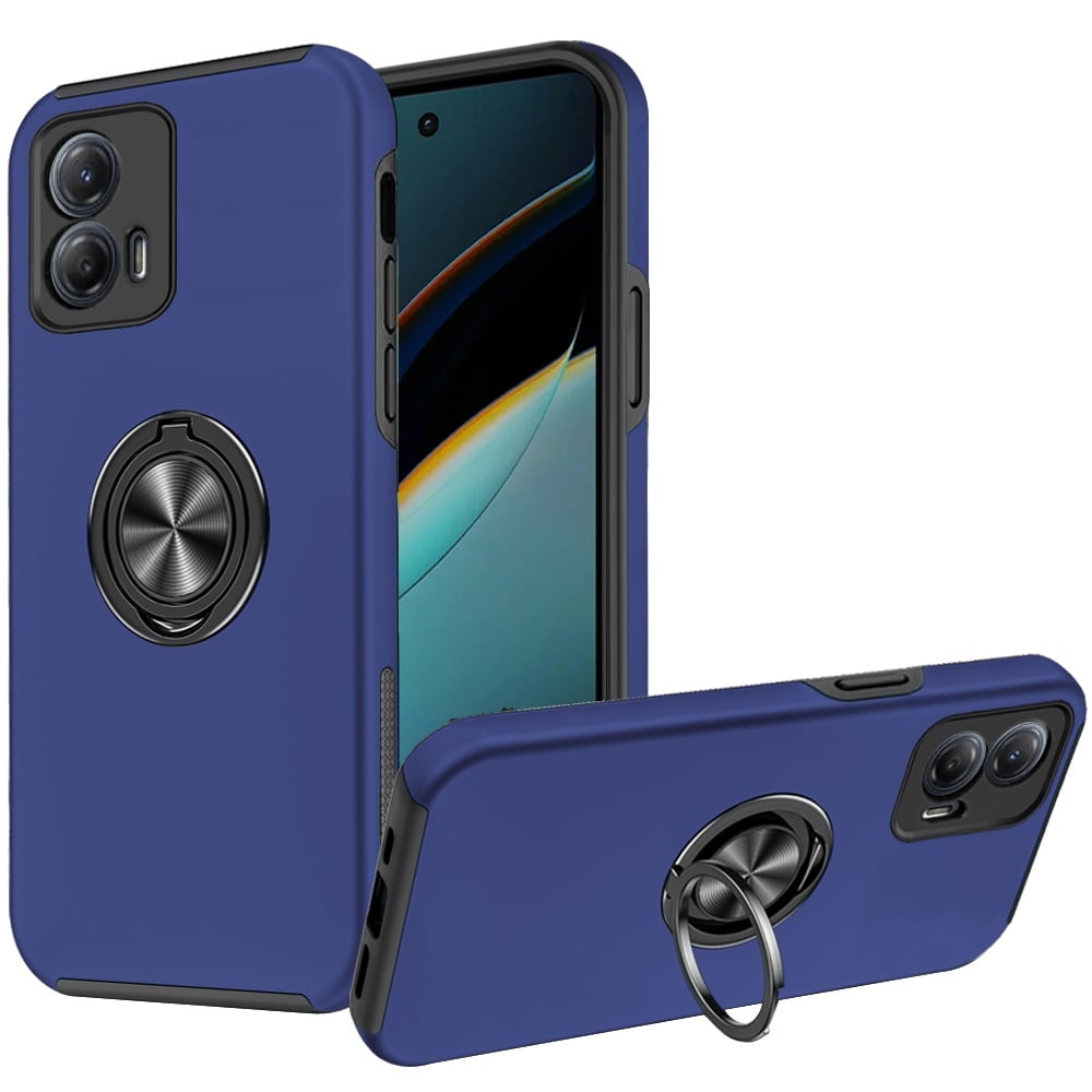 For Motorola Moto G Power 5g 2024 CHIEF Oil Painted Magnetic Ring Stand Hybrid Case Cover - Dark Blu