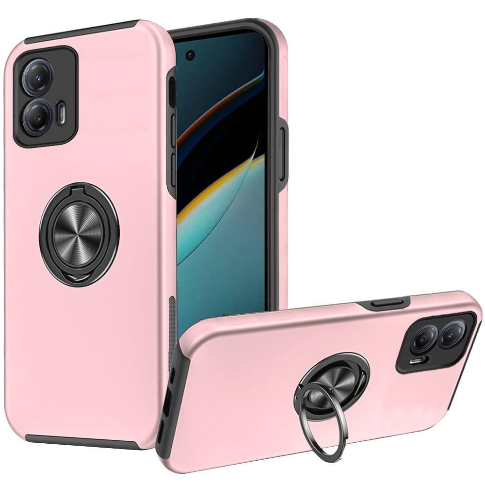 For Motorola Moto G Power 5g 2024 CHIEF Oil Painted Magnetic Ring Stand Hybrid Case Cover - Pink