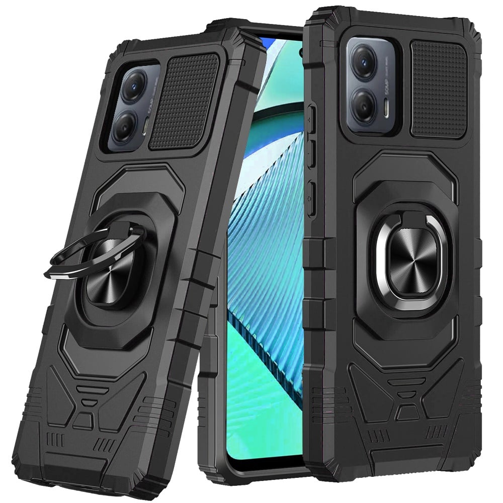 For Motorola Moto G Power 5g 2024 Robotic Hybrid with Magnetic Ring Stand Case Cover - Black