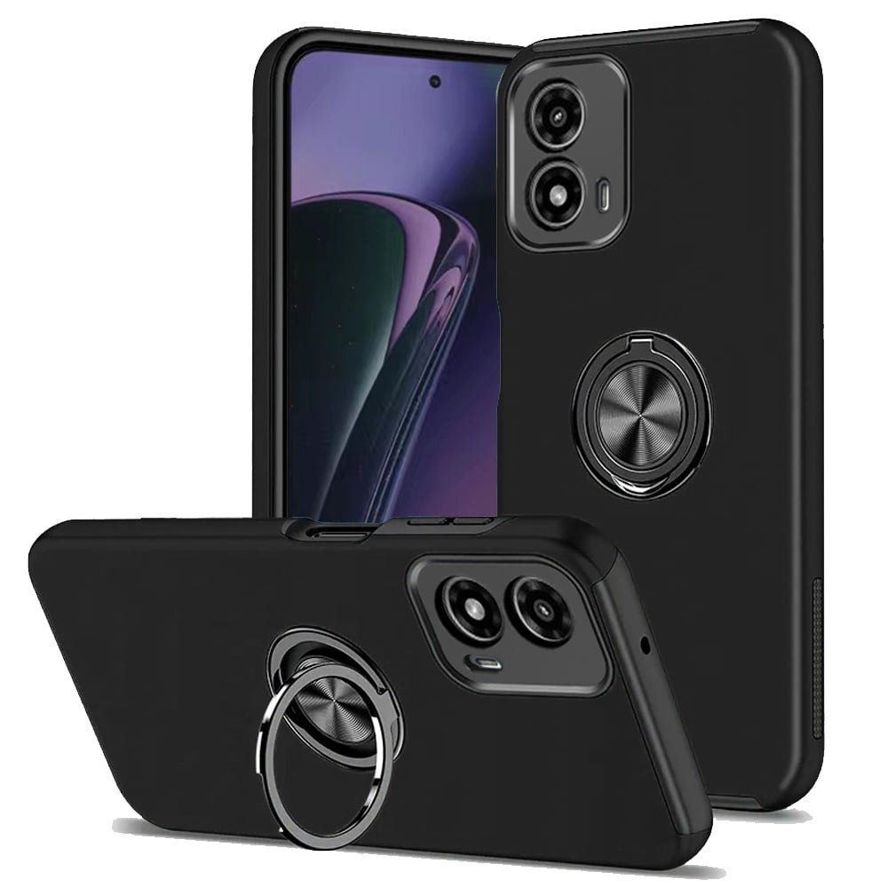 For Motorola Moto G Stylus 5G 2024 CHIEF Oil Painted Magnetic Ring Stand Hybrid Case Cover - Black