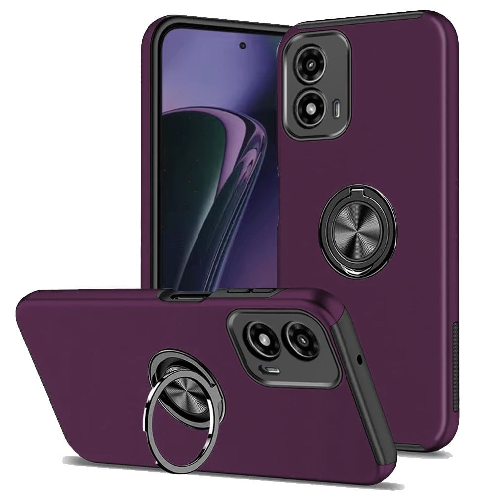 For Motorola Moto G Stylus 5G 2024 CHIEF Oil Painted Magnetic Ring Stand Hybrid Case Cover - Dark Pu