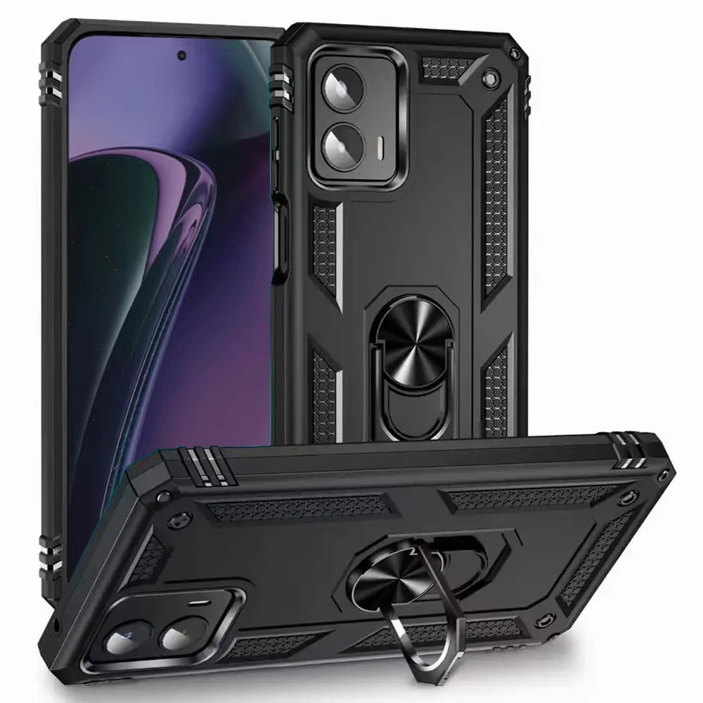For Motorola Moto G Stylus 5G 2024 Ring Magnetic Kickstand Hybrid Case Cover - Black