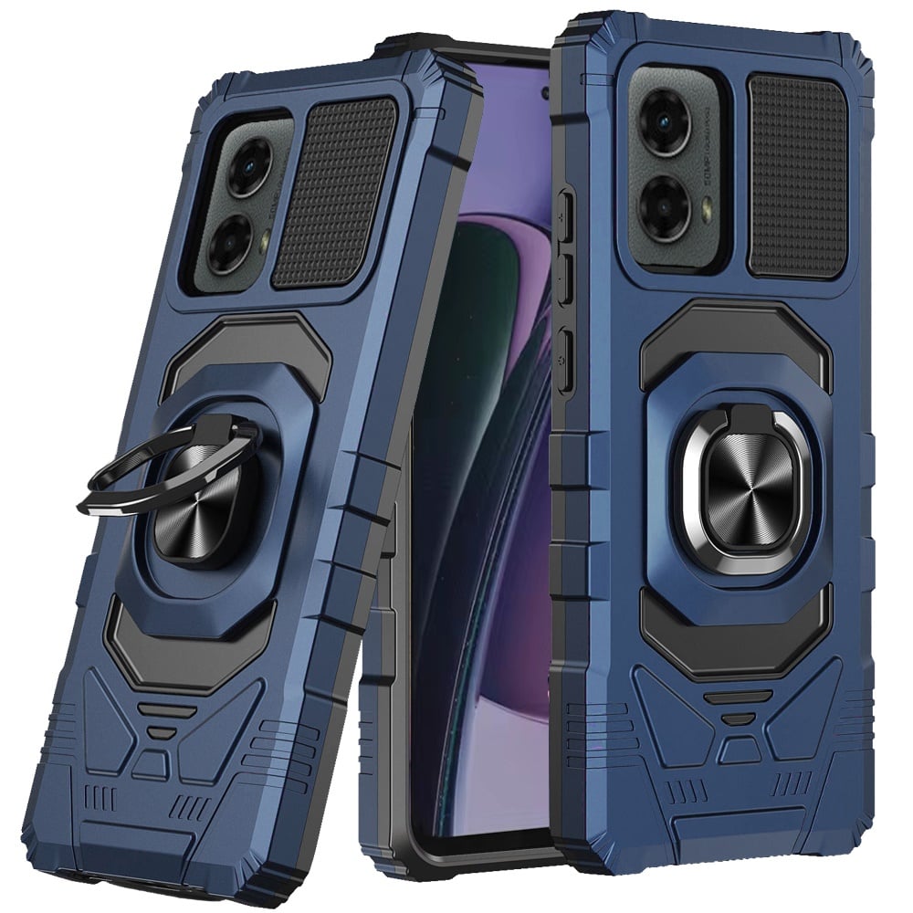 For Motorola Moto G Stylus 5G 2024 Robotic Hybrid with Magnetic Ring Stand Case Cover - Dark Blue