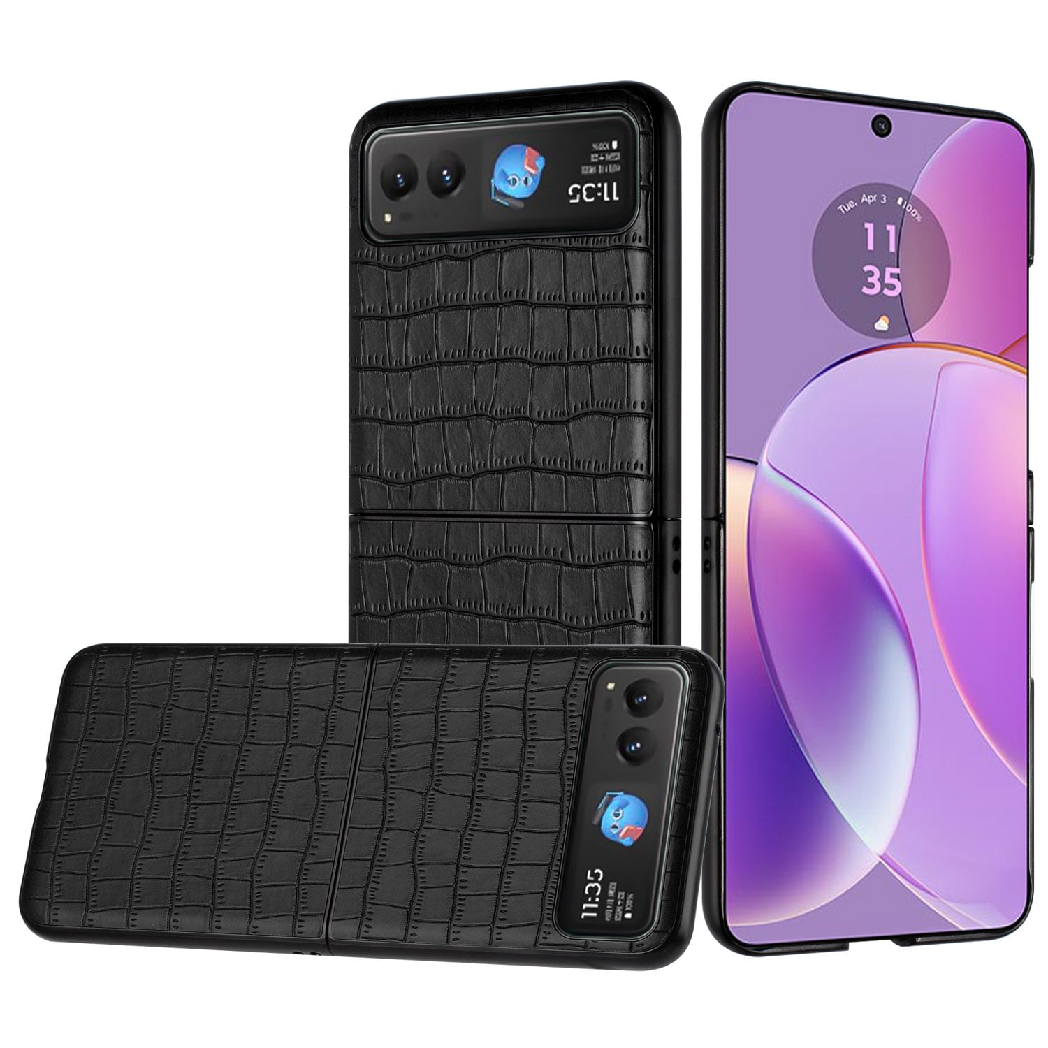 For Motorola Razr 2023 PU Vegan Leather Premium Hard Snap On Case Cover - Black