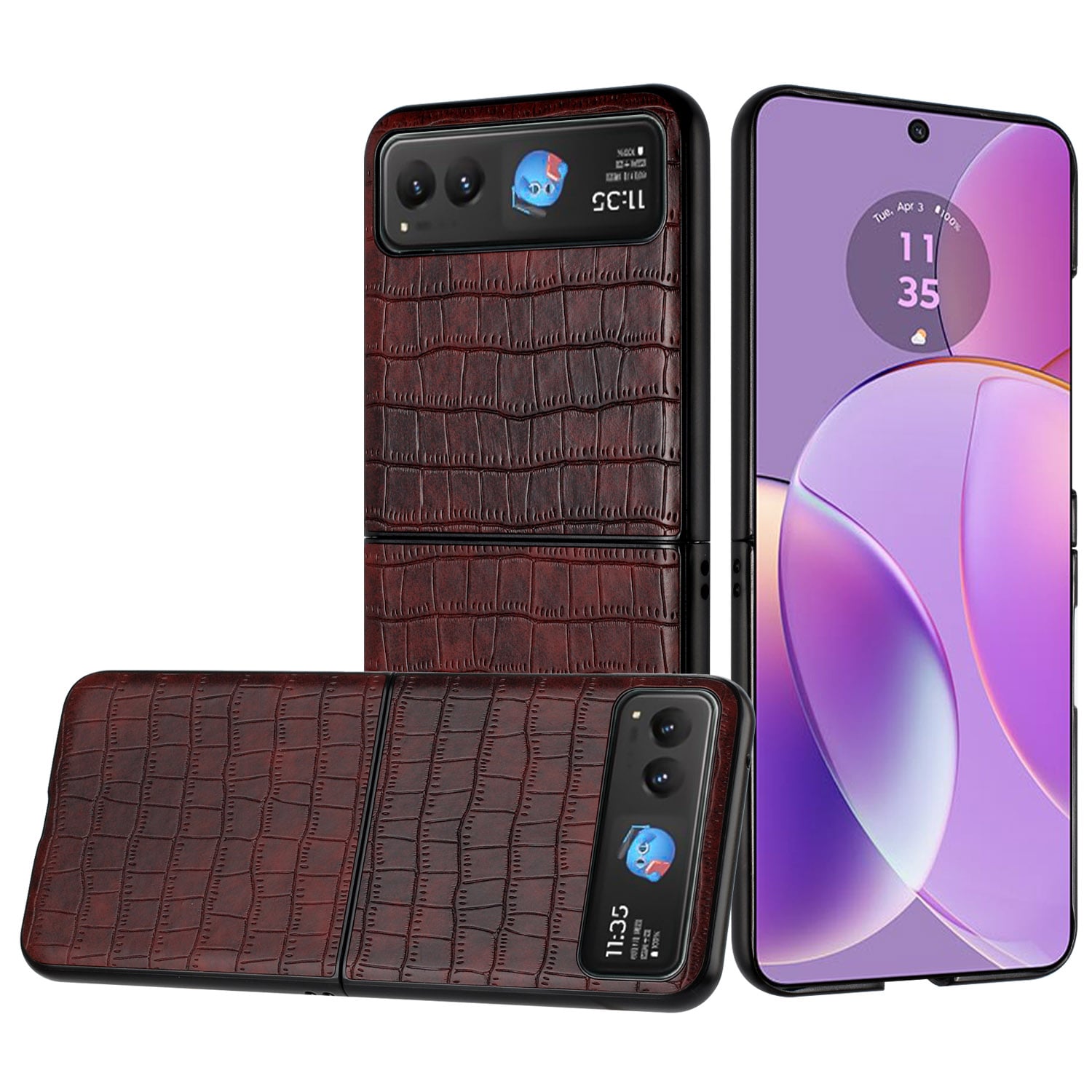 For Motorola Razr 2023 PU Vegan Leather Premium Hard Snap On Case Cover - Brown