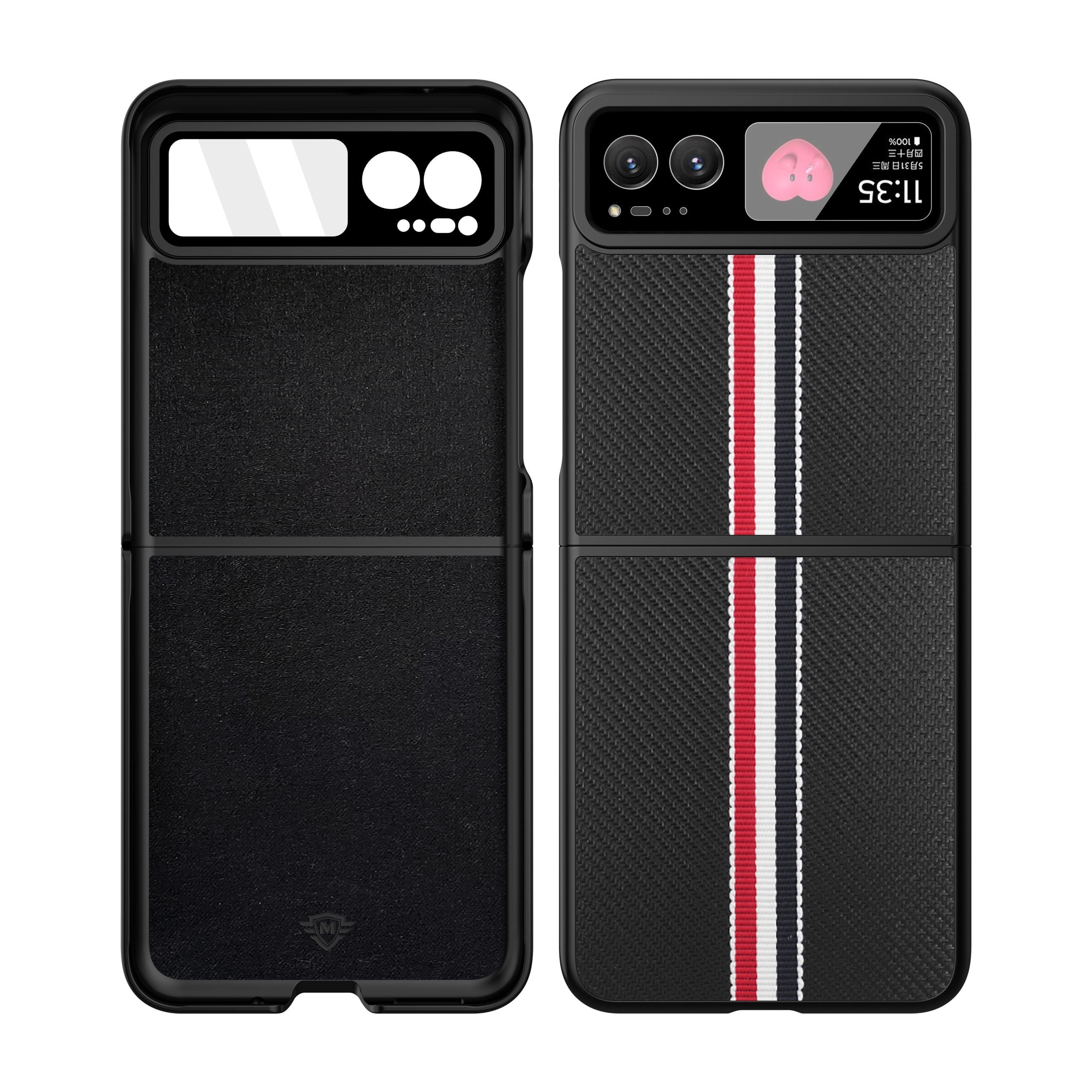 For Motorola Razr 2023 Velvet Fabric Flip Phone Premium PU Vegan Leather Cover Case - Black