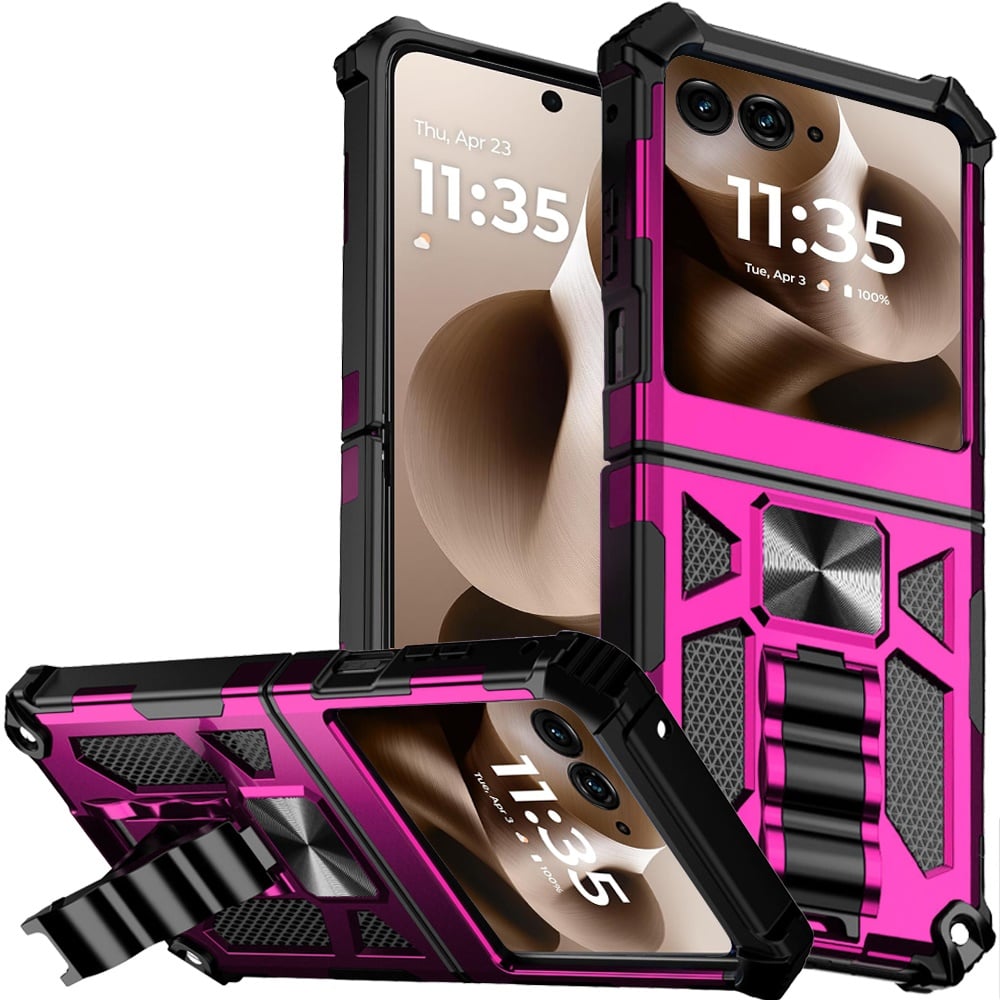 For Motorola Razr+ Plus 2024 Machine Design Hybrid with Kickstand - Hot Pink