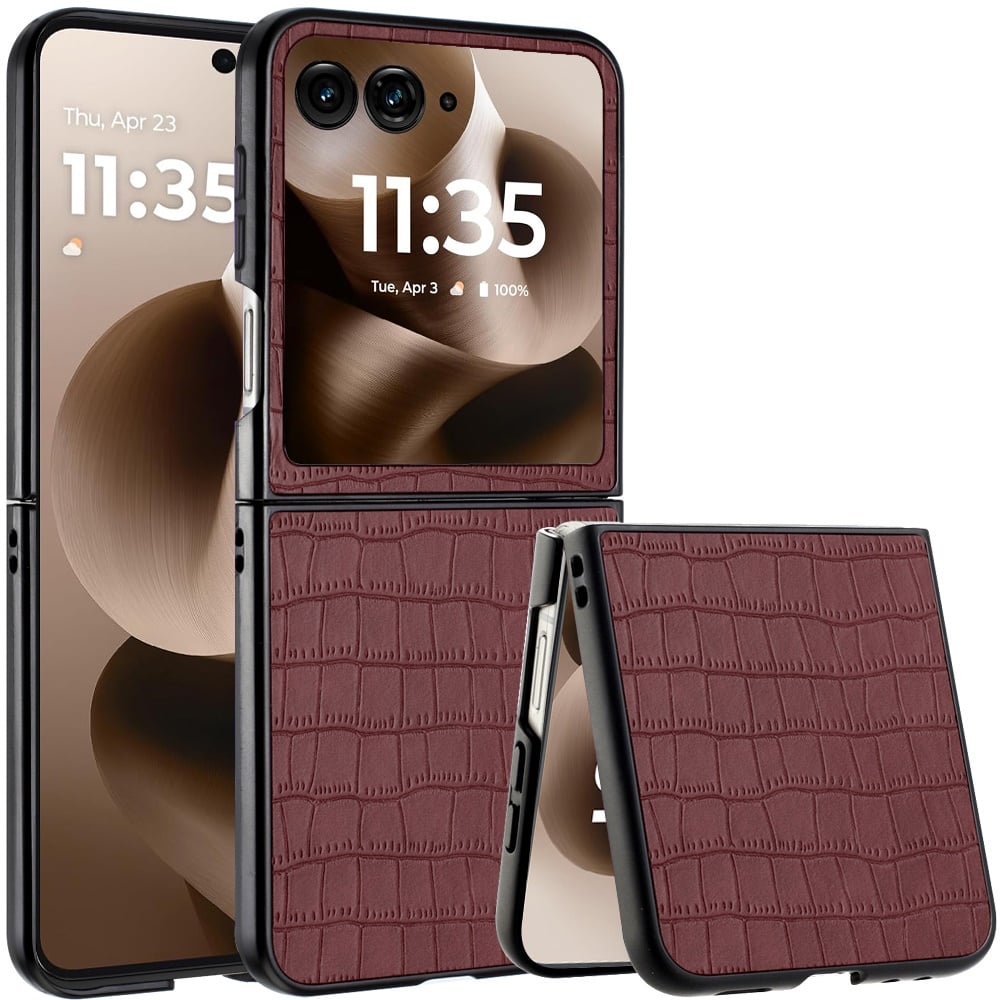 For Motorola Razr Ultra 2025 PU Vegan Leather Premium Hard Snap On Case Cover - Brown