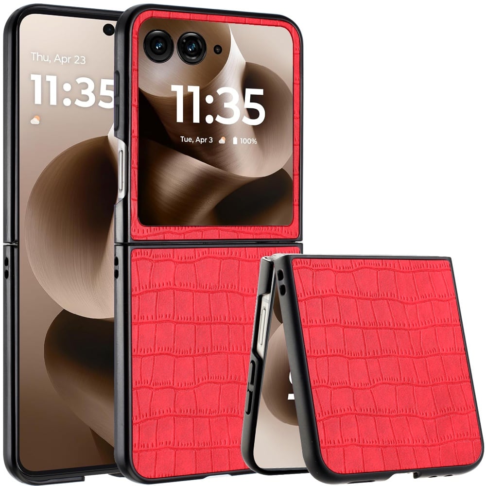 For Motorola Razr Ultra 2025 PU Vegan Leather Premium Hard Snap On Case Cover - Red