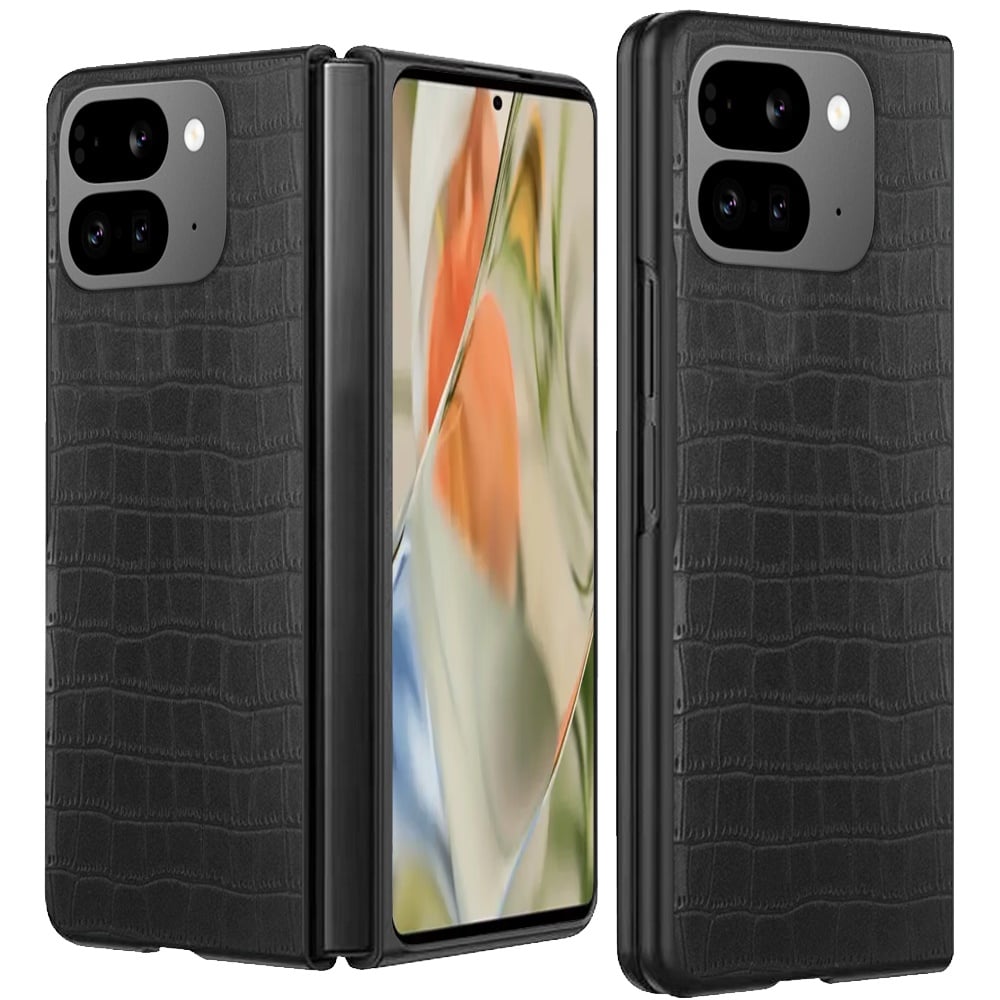 For Google Pixel 10 Pro Fold PU Vegan Leather Premium Hard Snap On Case Cover - Black