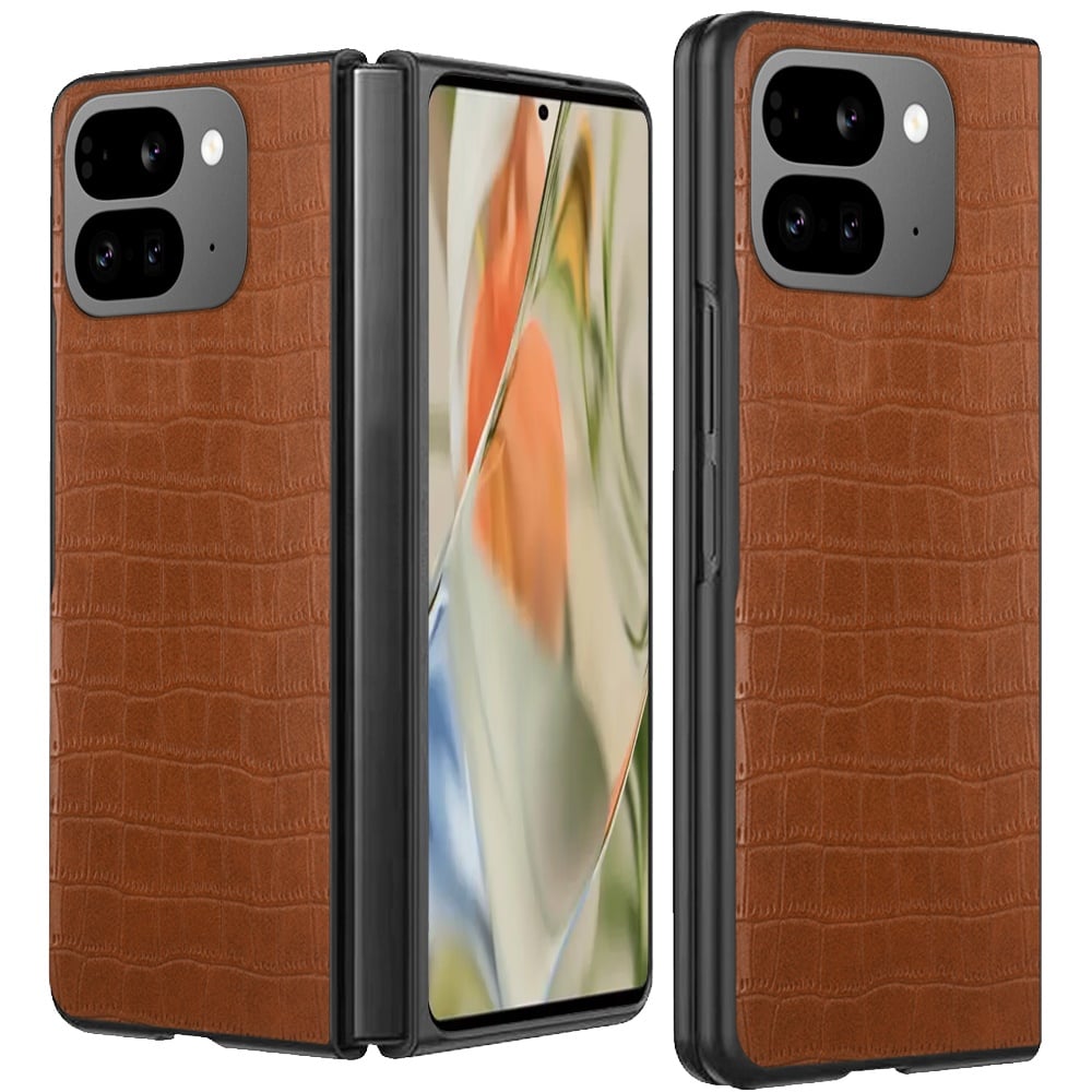 For Google Pixel 10 Pro Fold PU Vegan Leather Premium Hard Snap On Case Cover - Brown
