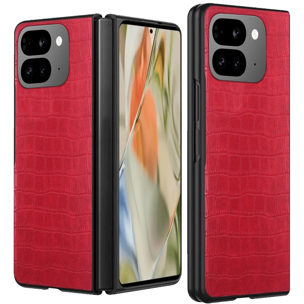 For Google Pixel 10 Pro Fold PU Vegan Leather Premium Hard Snap On Case Cover - Red