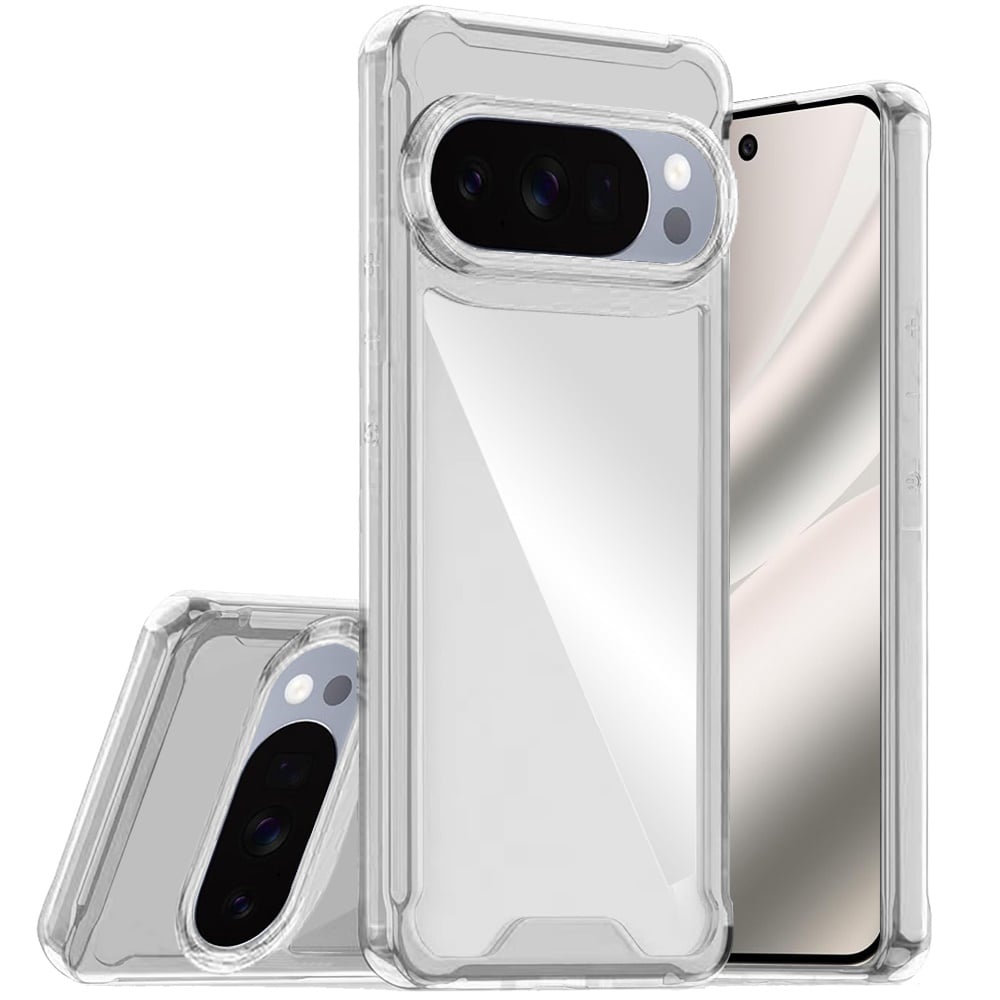 For Pixel 10 Pro XL Colored Shockproof Transparent Hard PC TPU Hybrid Case Cover - Clear/Clear