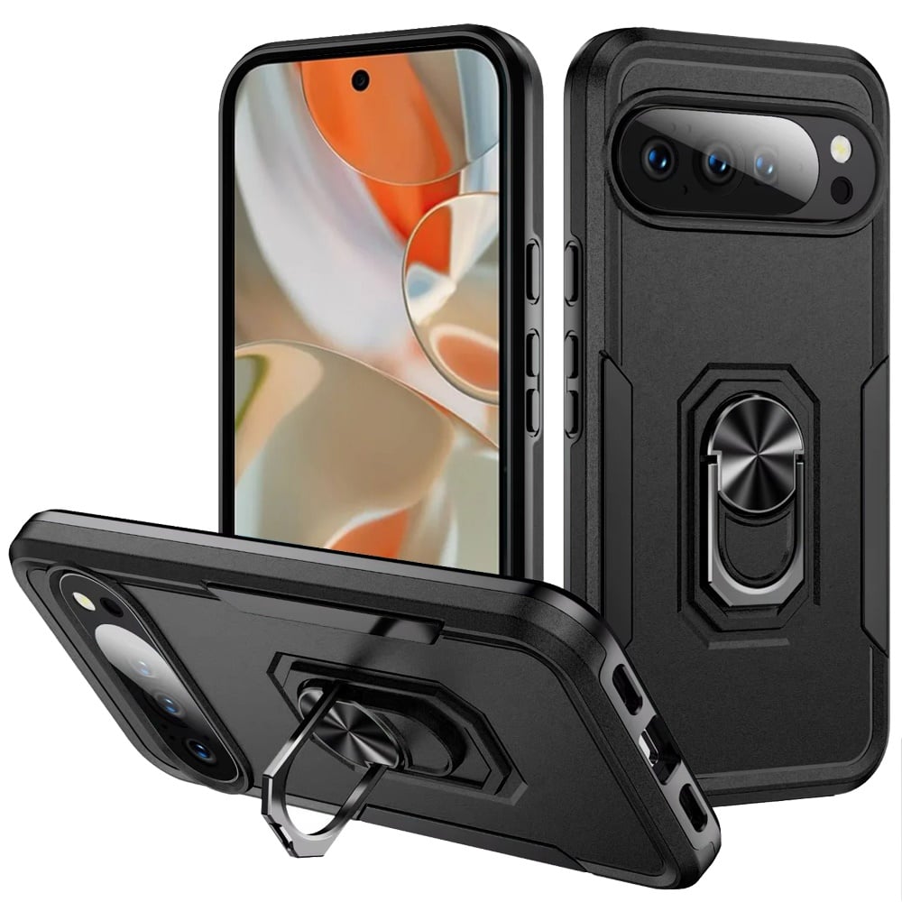 For Pixel 10 Pro XL Tough Hybrid With Ring Stand Case - Black