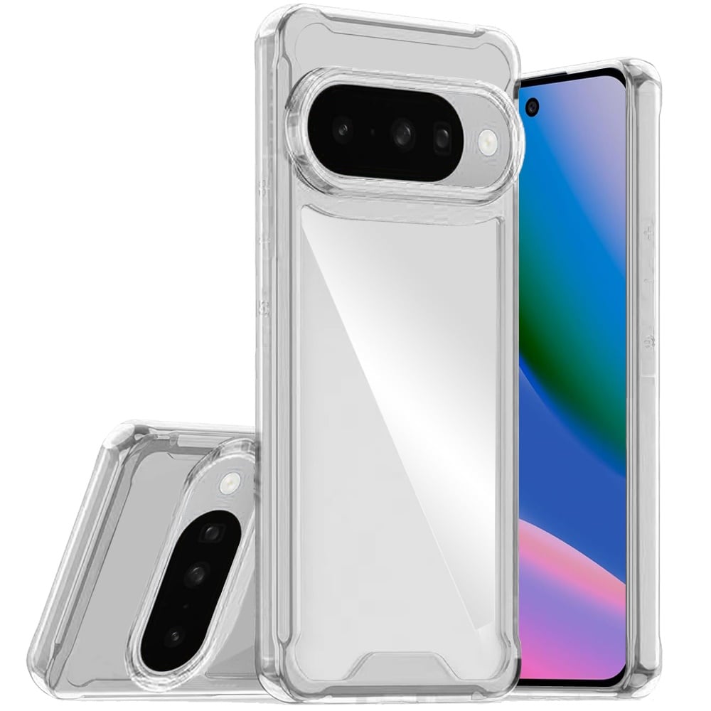 For Google Pixel 10/10 Pro Colored Shockproof Transparent Hard PC TPU Hybrid Case Cover - Clear/Clea