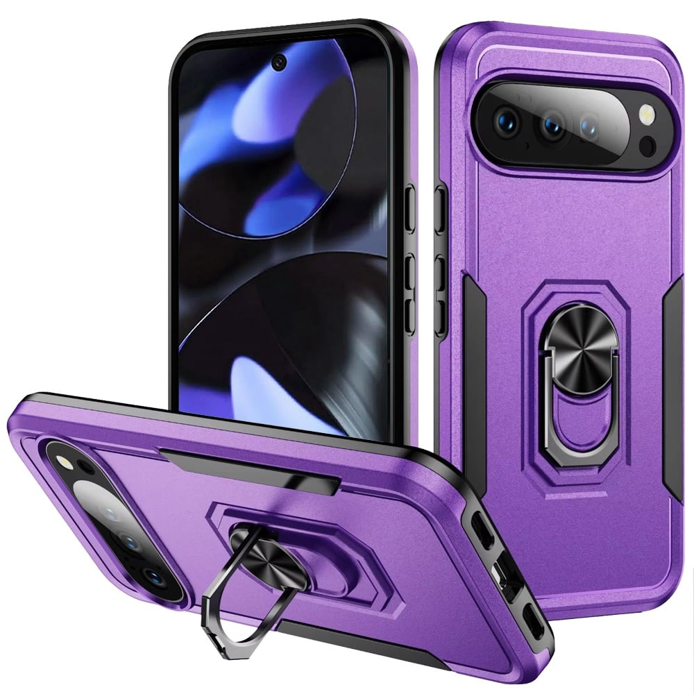 For Google Pixel 10/10 Pro Tough Hybrid With Ring Stand Case - Purple