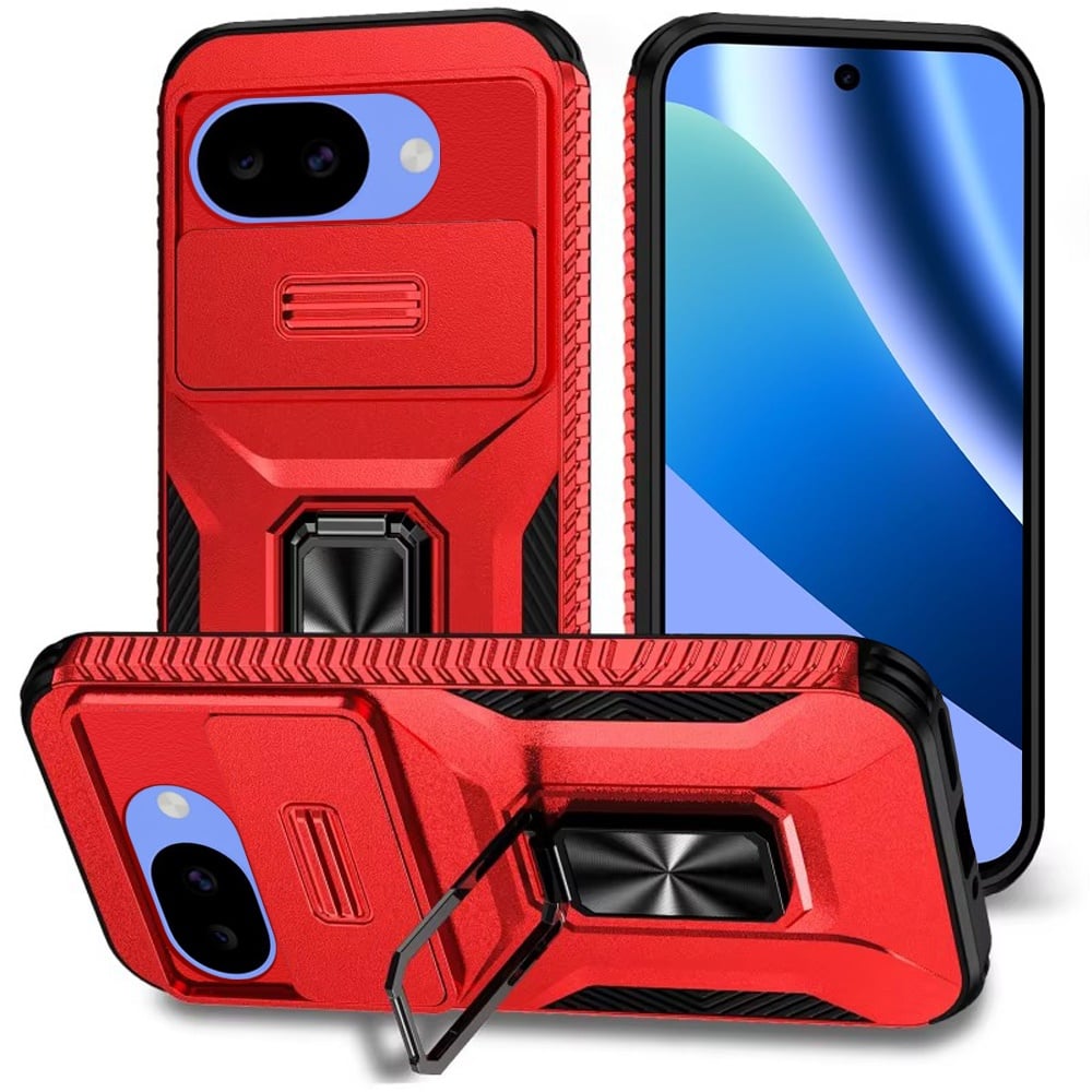 For Google Pixel 10a Complete Magnetic Metal Ring Stand Camera Protection Hybrid - Red