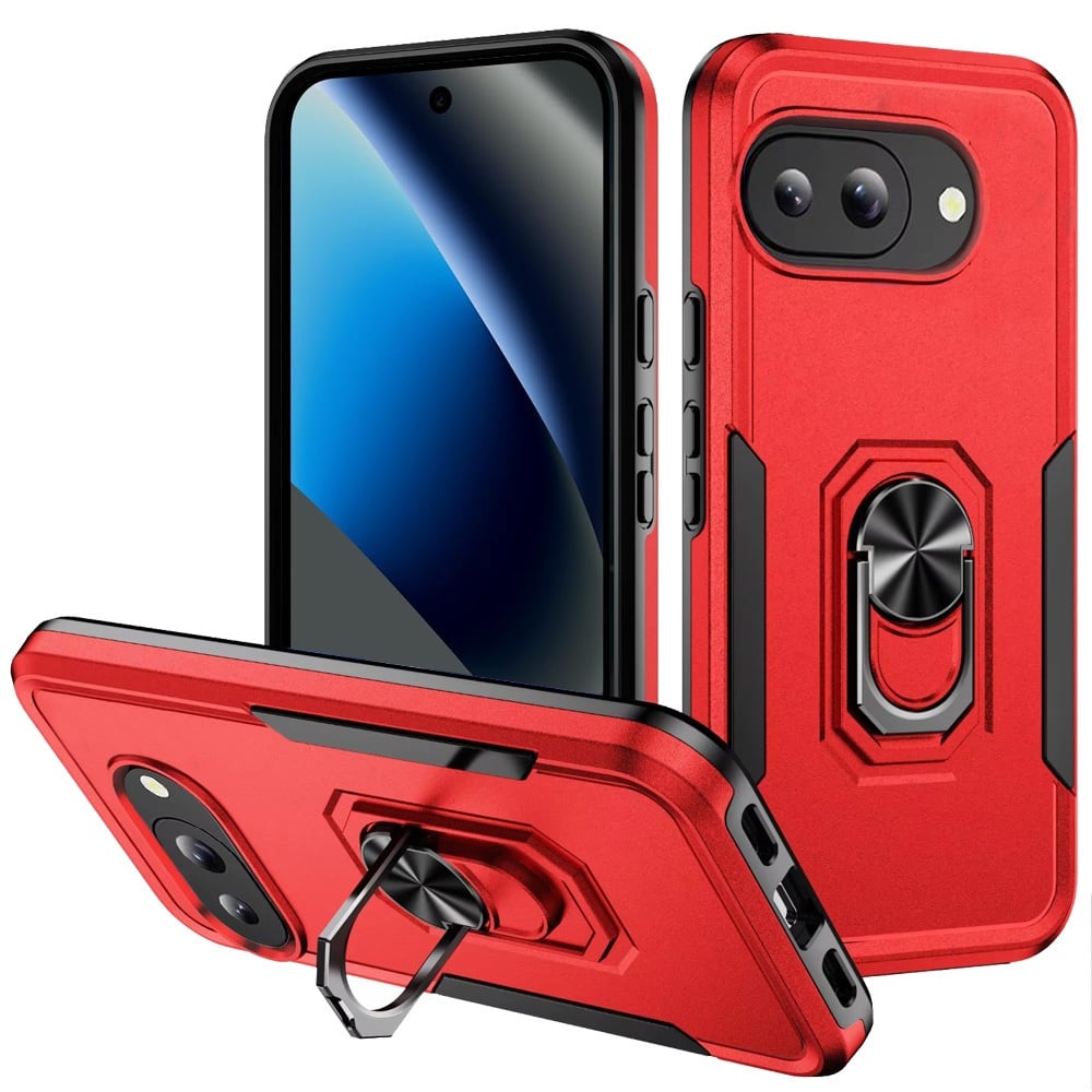 For Google Pixel 10a Tough Hybrid With Ring Stand Case - Red