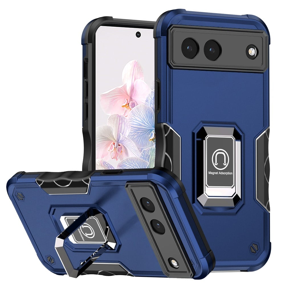 For Google Pixel 7 OPTIMUM Magnetic Ring Stand Hybrid Case Cover - Blue