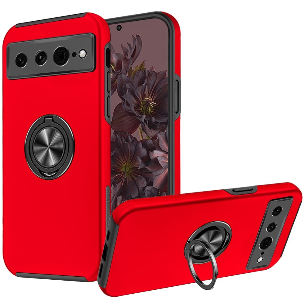 For Google Pixel 7 Pro CHIEF Oil Painted Magnetic Ring Stand Hybrid Case Cover - Red