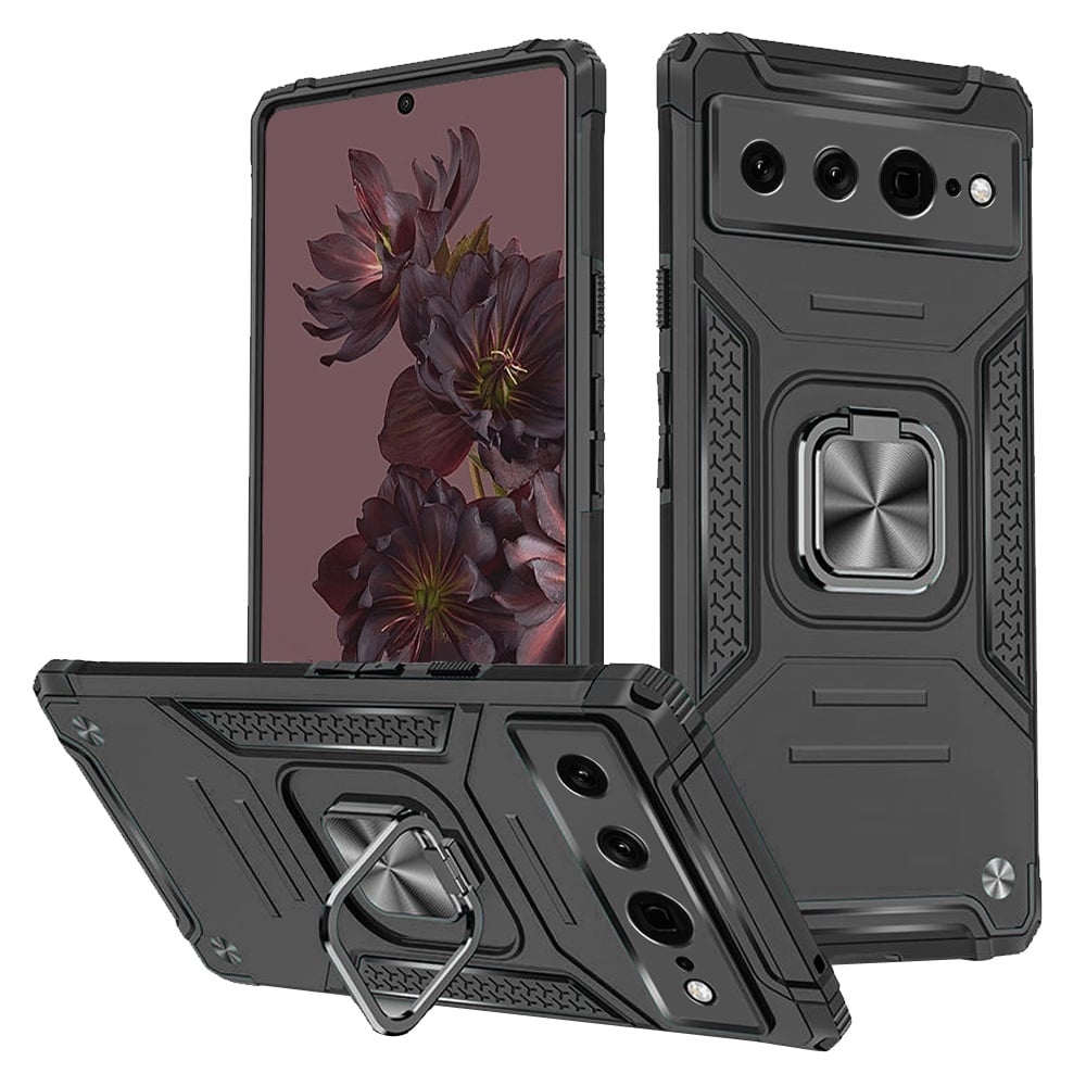 For Google Pixel 7 Pro Robust Magnetic Kickstand Hybrid Case Cover - Black