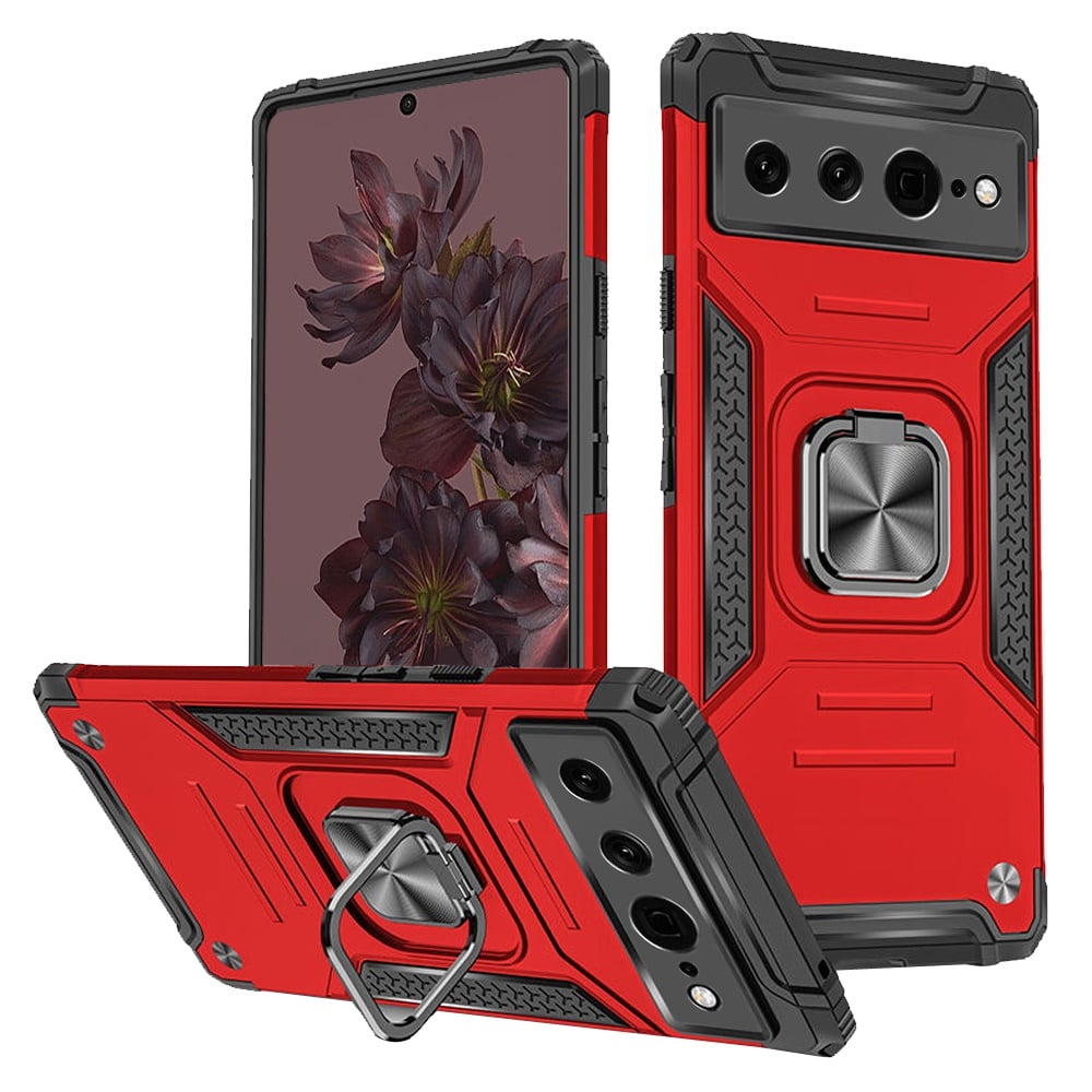For Google Pixel 7 Pro Robust Magnetic Kickstand Hybrid Case Cover - Red