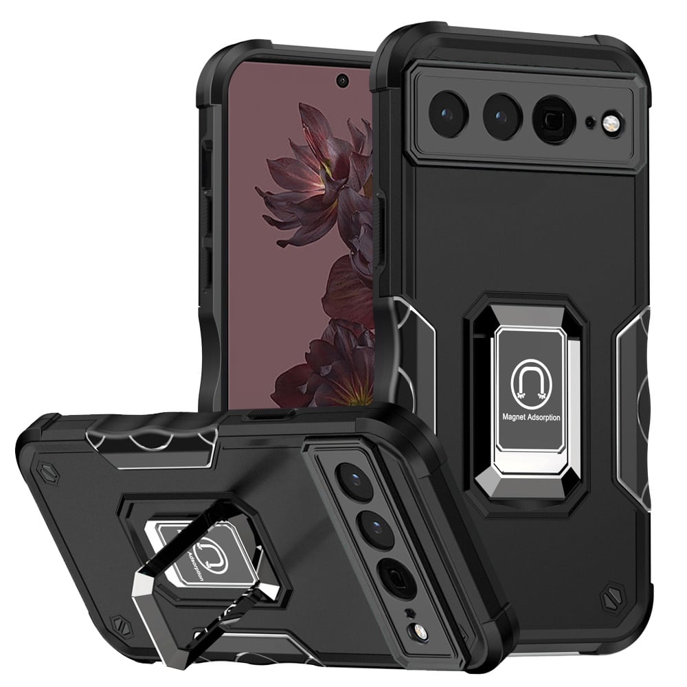 For Google Pixel 7 Pro OPTIMUM Magnetic Ring Stand Hybrid Case Cover - Black