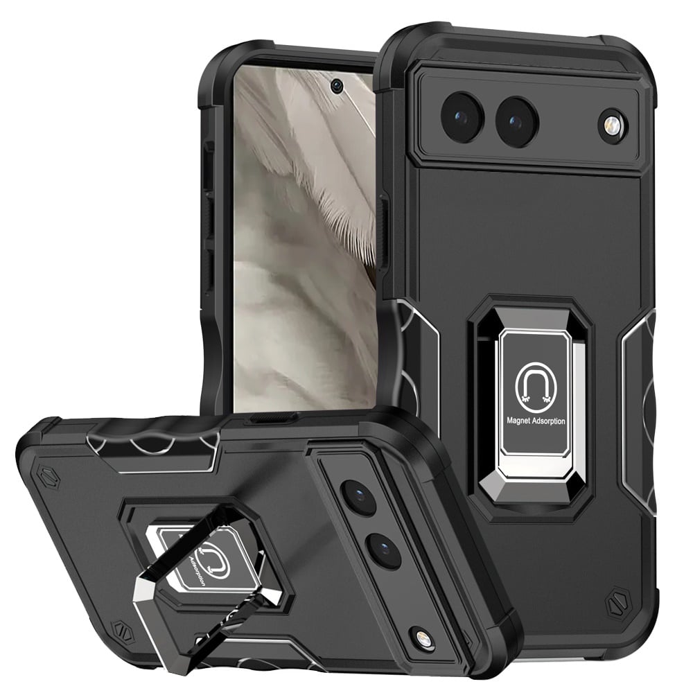 For Google Pixel 7A 6.1" OPTIMUM Magnetic Ring Stand Hybrid Case Cover - Black