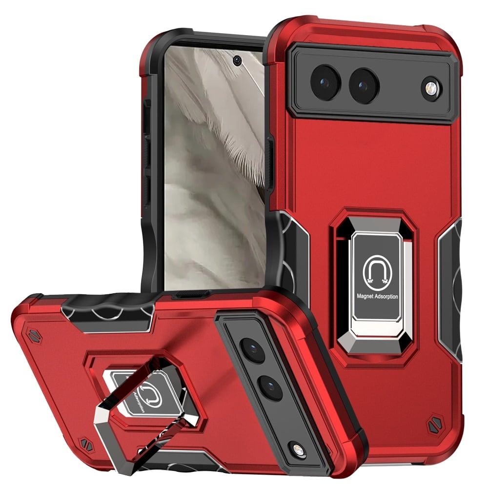 For Google Pixel 7A 6.1" OPTIMUM Magnetic Ring Stand Hybrid Case Cover - Red