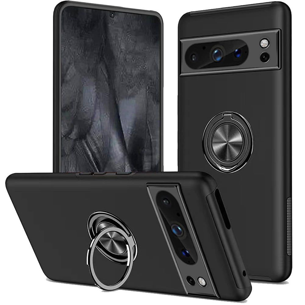For Google Pixel 8 Pro 5G CHIEF Oil Painted Magnetic Ring Stand Hybrid Case Cover - Black