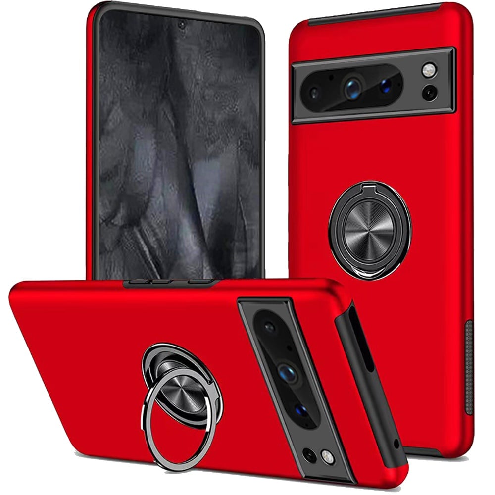 For Google Pixel 8 Pro 5G CHIEF Oil Painted Magnetic Ring Stand Hybrid Case Cover - Red