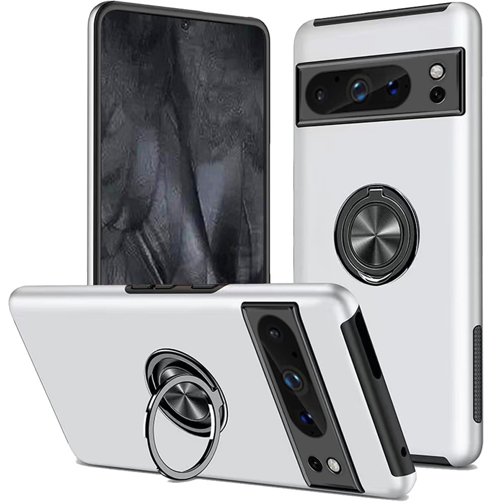 For Google Pixel 8 Pro 5G CHIEF Oil Painted Magnetic Ring Stand Hybrid Case Cover - Silver