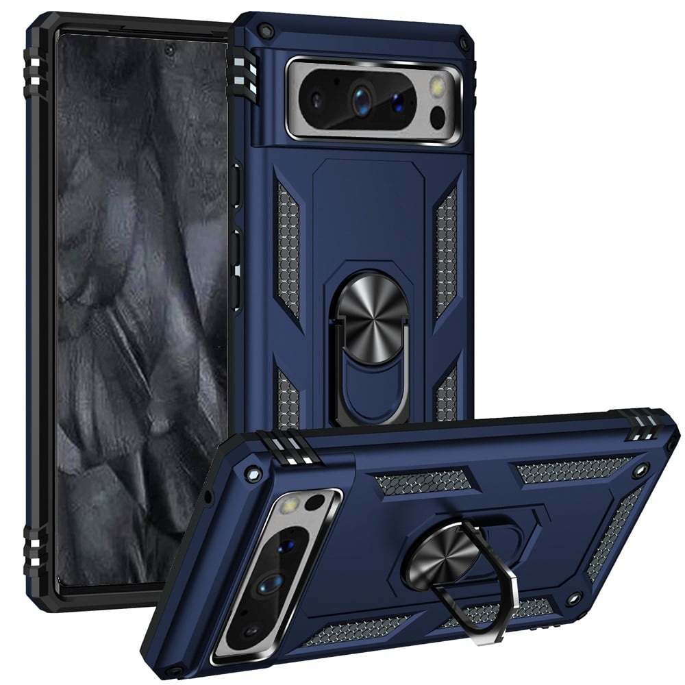 For Google Pixel 8 Pro 5G Ring Magnetic Kickstand Hybrid Case Cover - Blue