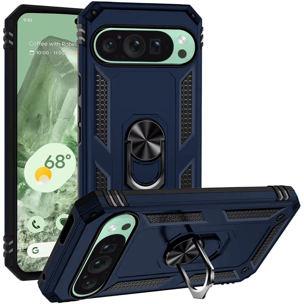 For Google Pixel 9 6.3inch Ring Magnetic Kickstand Hybrid Case Cover - Blue